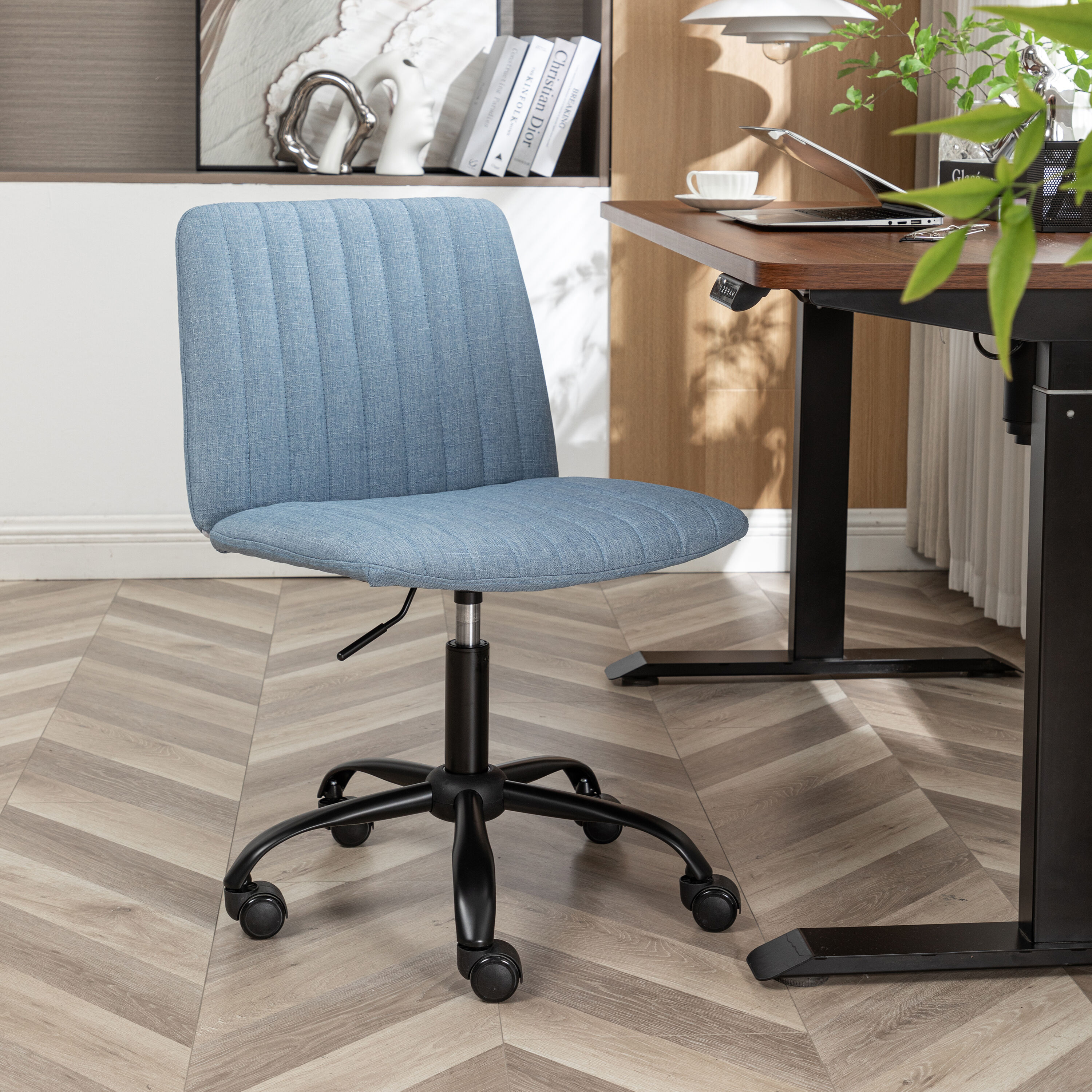 Roundhill Furniture OF1016BU Masar Blue Contemporary Adjustable Height Swivel Polyester Desk Chair