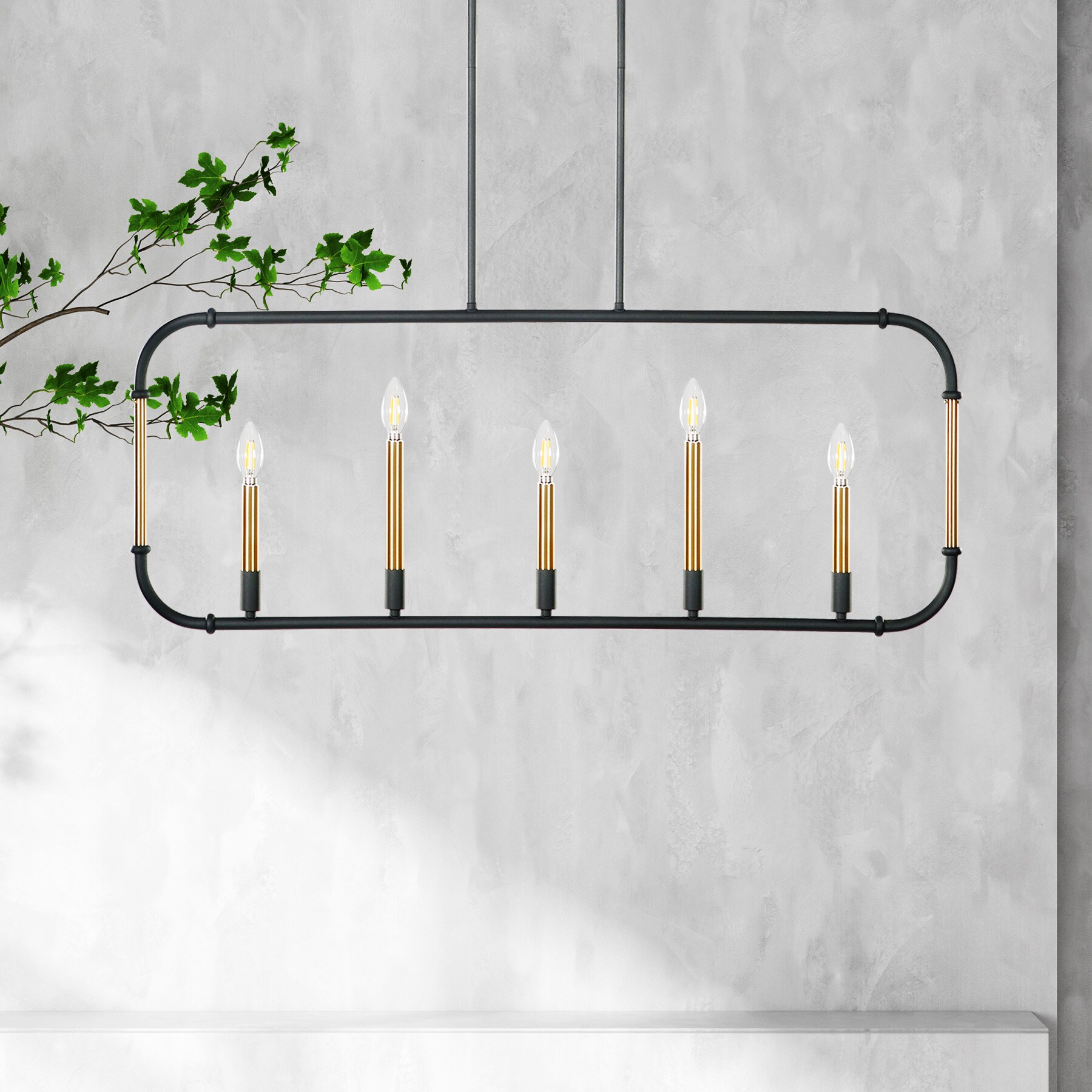 Tribesigns THZ00018 Iris 5-Light Matte Black Modern/Contemporary Linear Hanging Kitchen Island Light