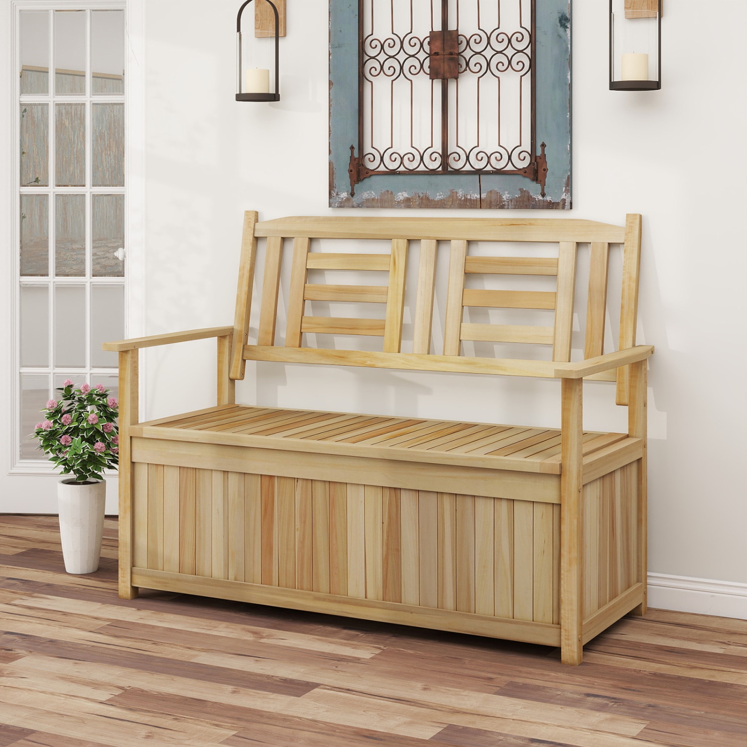 Mondawe 38-in W x 27-in H Natural Garden Bench with 49 Gal Storage in ...
