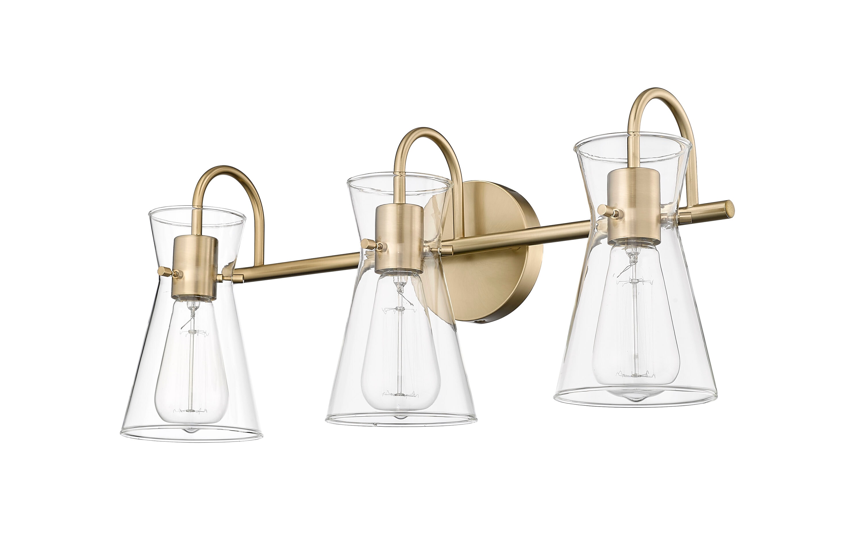 Modern Gold 3-Light Vanity Fixture with Clear Glass Shades