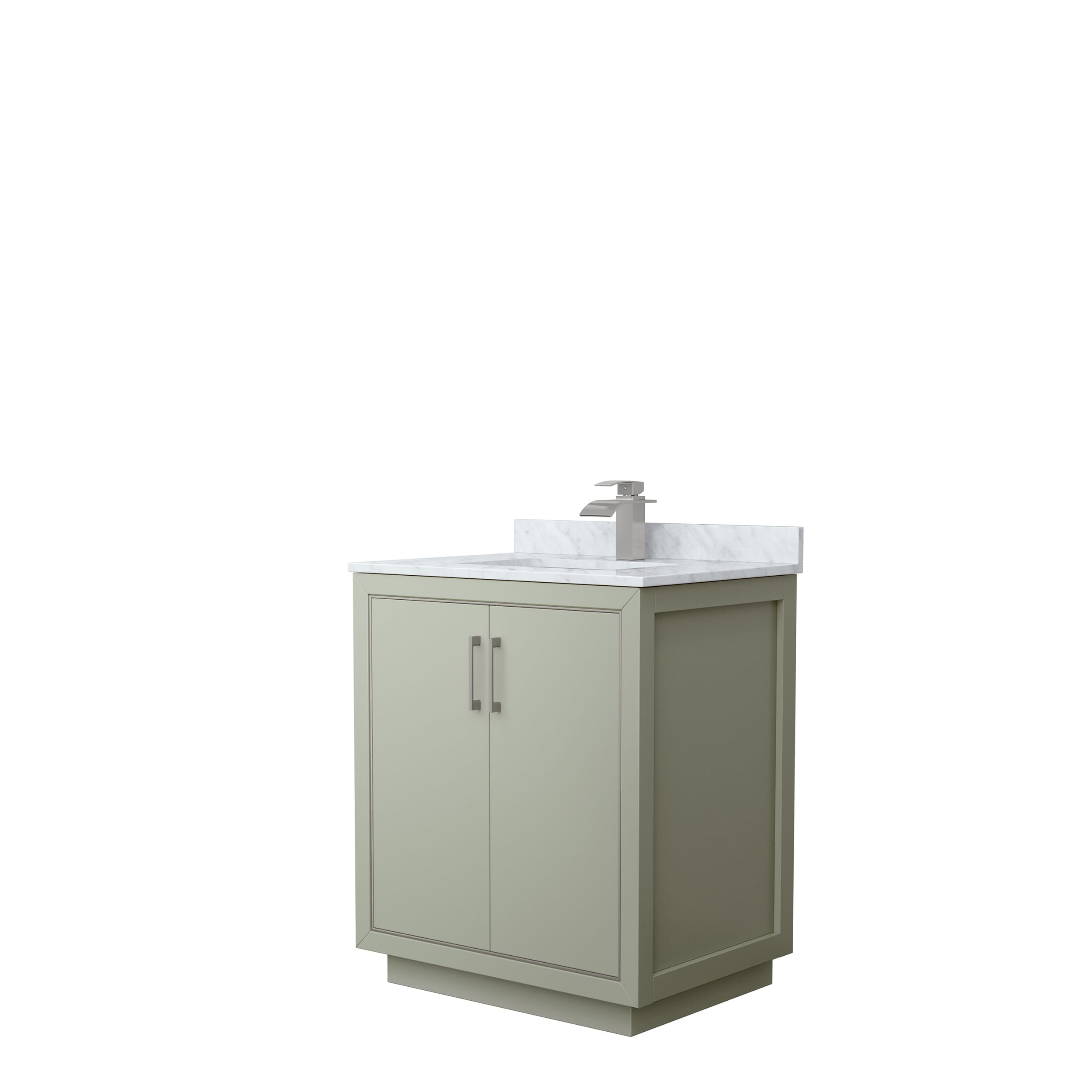 Wyndham Collection WCF111130SLGCMUNSMXX Icon 30-in Light Green with Brushed Nickel Trim Undermount Single sink Bathroom Vanity with White Carrara marble Natural marble Top
