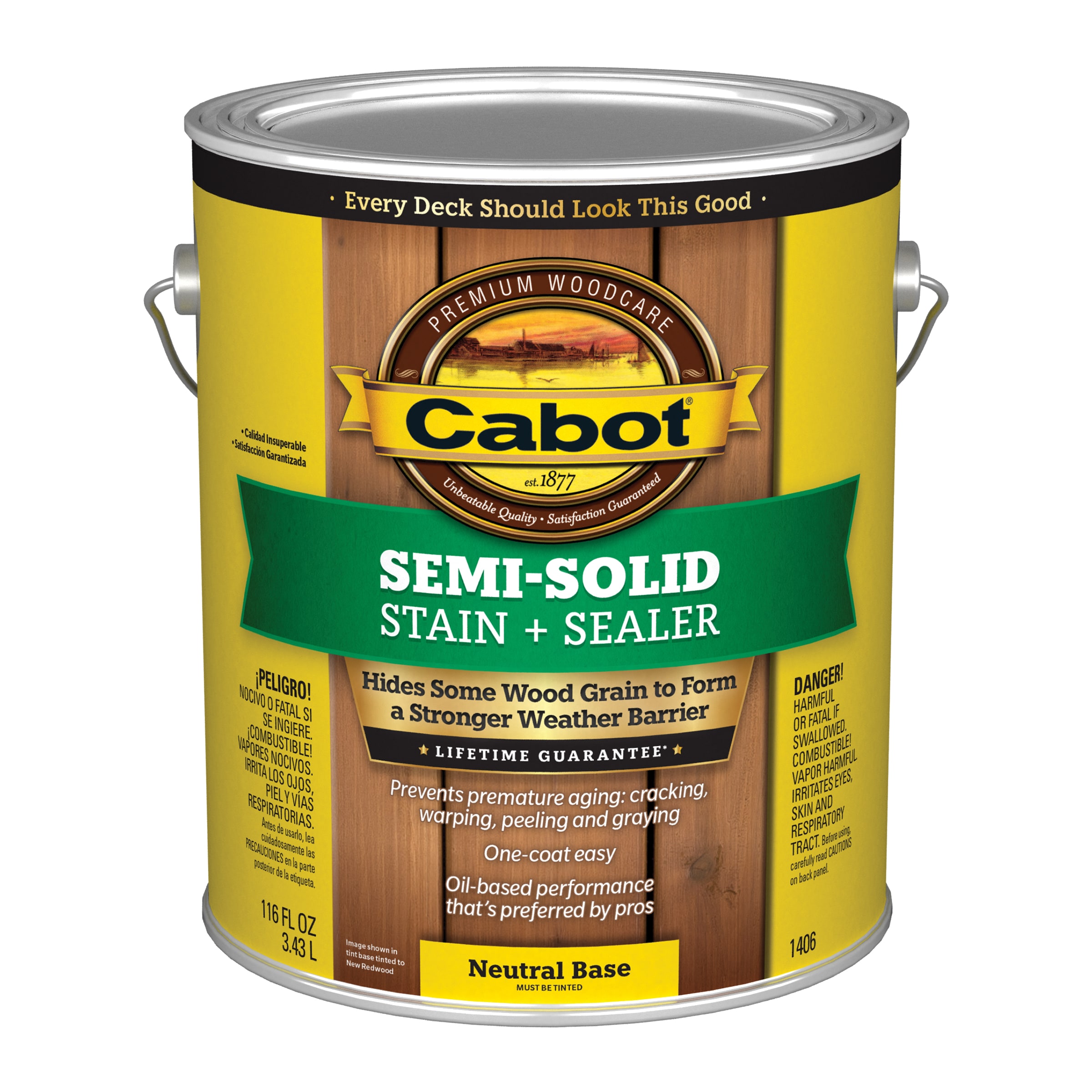Cabot 140.0001406.007 Tintable Neutral Base Semi-solid Exterior Wood Stain and Sealer in One ( 1-gallon )