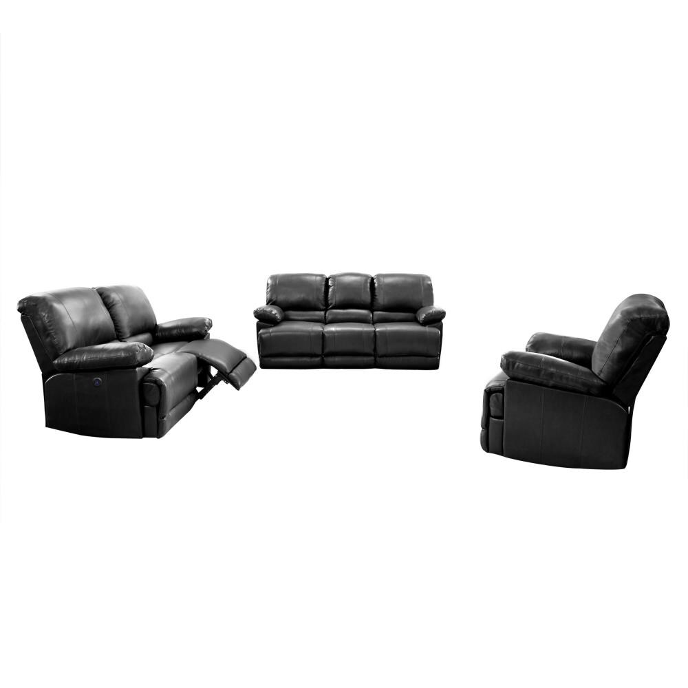 Black Bonded Leather Sofa Set, Plush Leather Couch