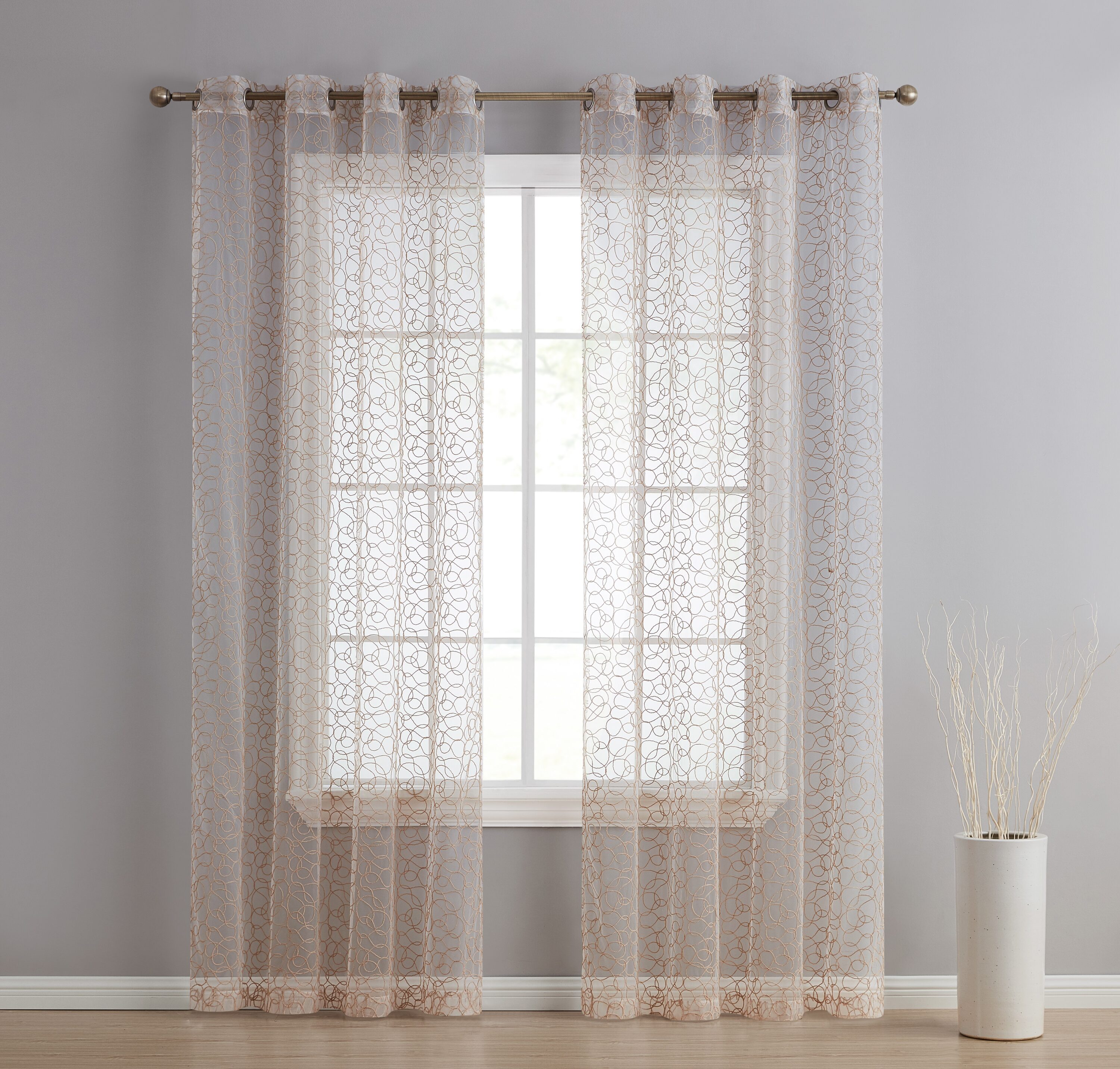 Totally Home Decor 84-in Taupe Abstract Semi-sheer Grommet Curtain ...