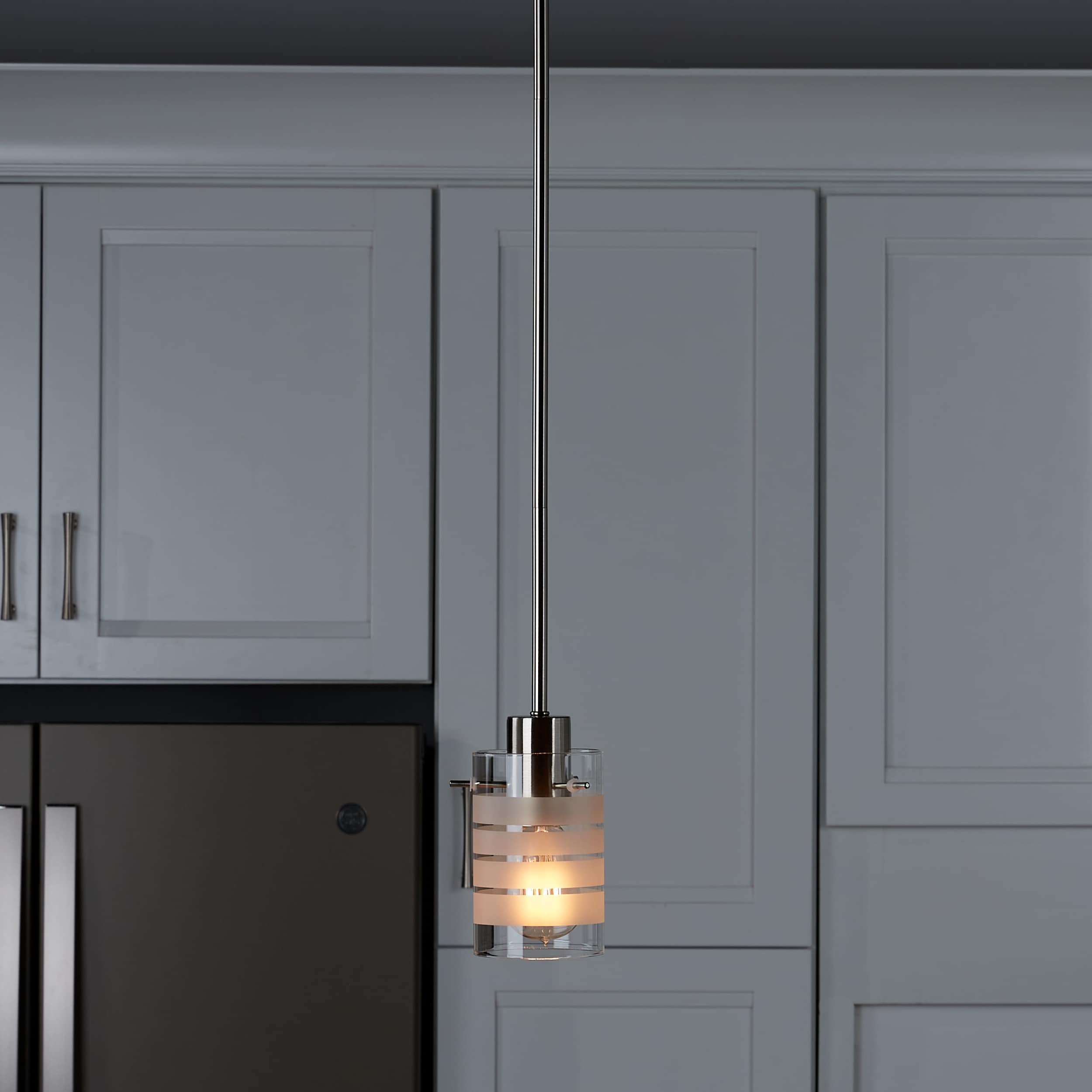 Fairview Brushed Nickel Mini Pendant with Clear and Etched Glass Shade