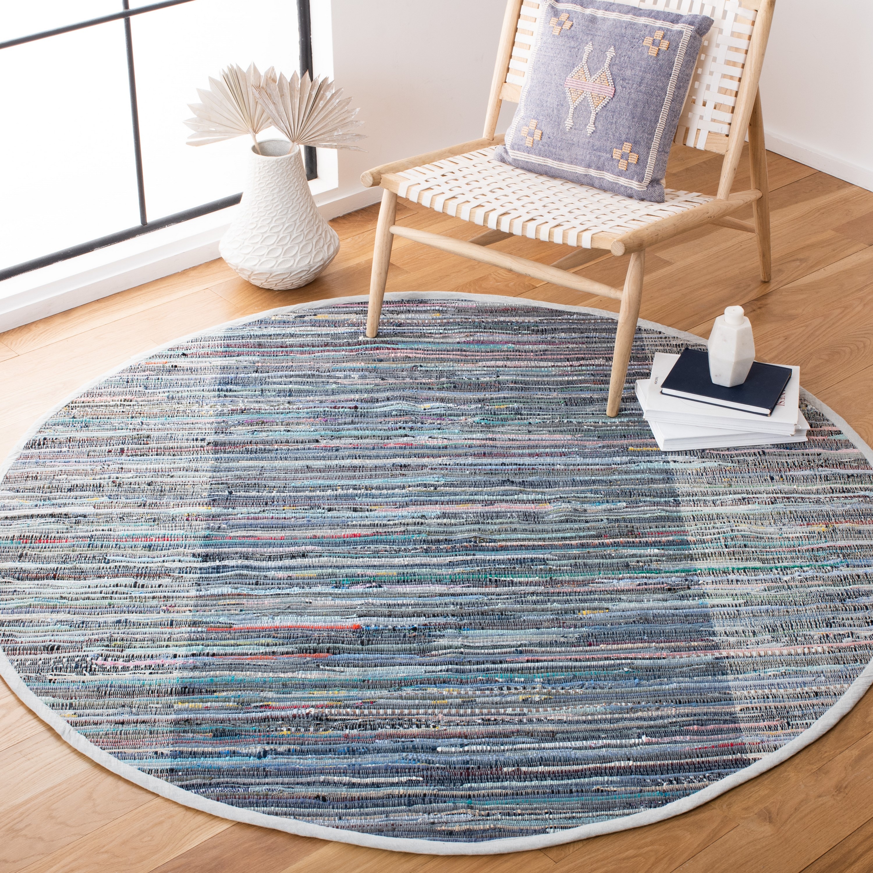 Safavieh RAR122V-6R Rag Rug Romeo 6 x 6 (ft) Cotton Purple/Blue Round Indoor Abstract Bohemian/Eclectic Area rug