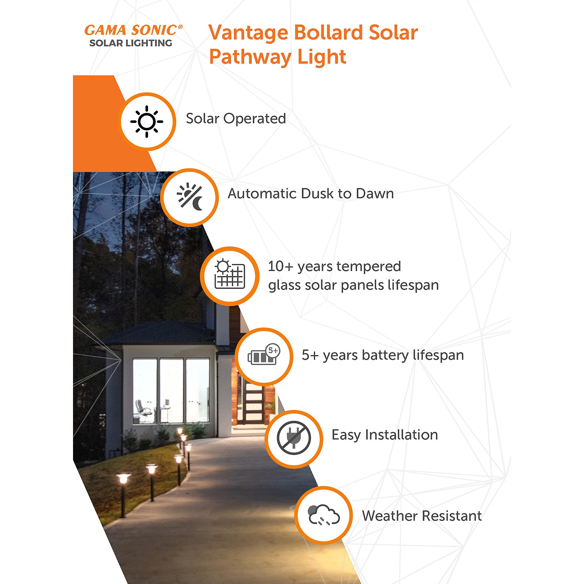 Black Cast Aluminum LED Solar Pathway Light with Dusk to Dawn