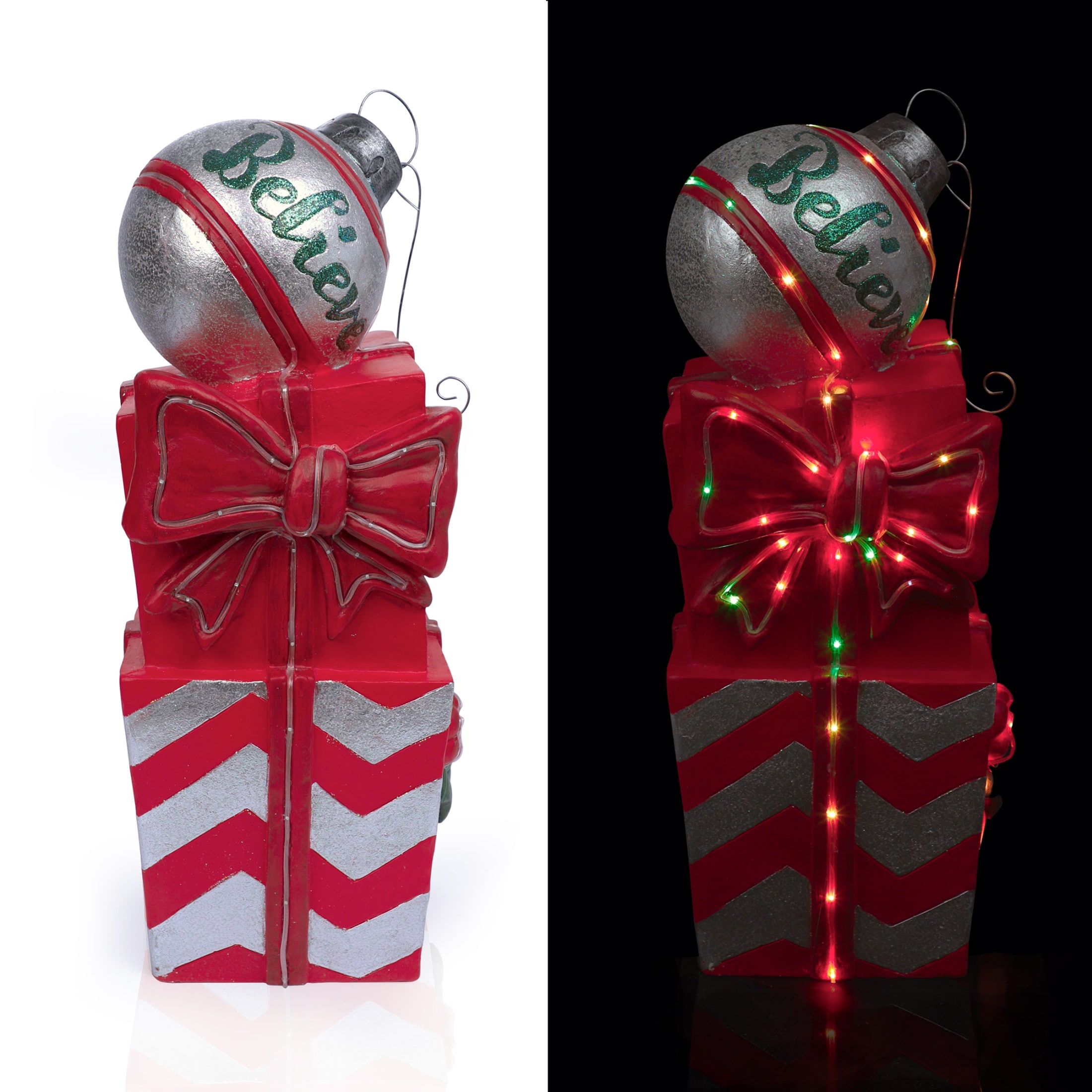 Alpine Corporation Holiday Décor Gifts and Believe Ornament Statue with Color Changing LED Lights