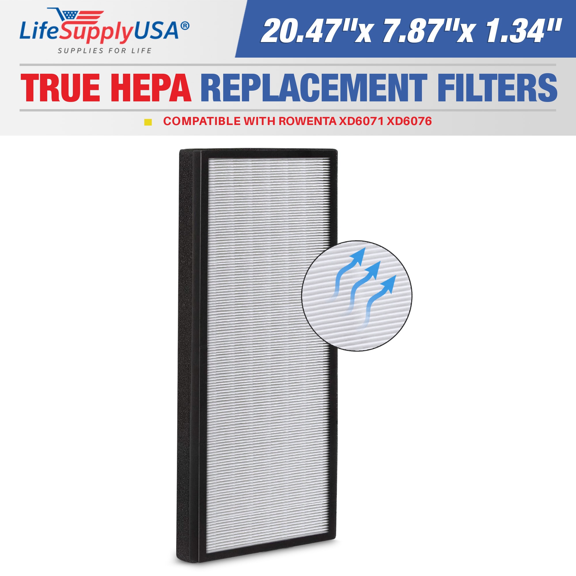 LifeSupplyUSA ER718-HD 7.87-Inches W x 1.34-Inches H x 20.47-Inches L Rowenta XD6071 XD6076 True HEPA Air Purifier Filter
