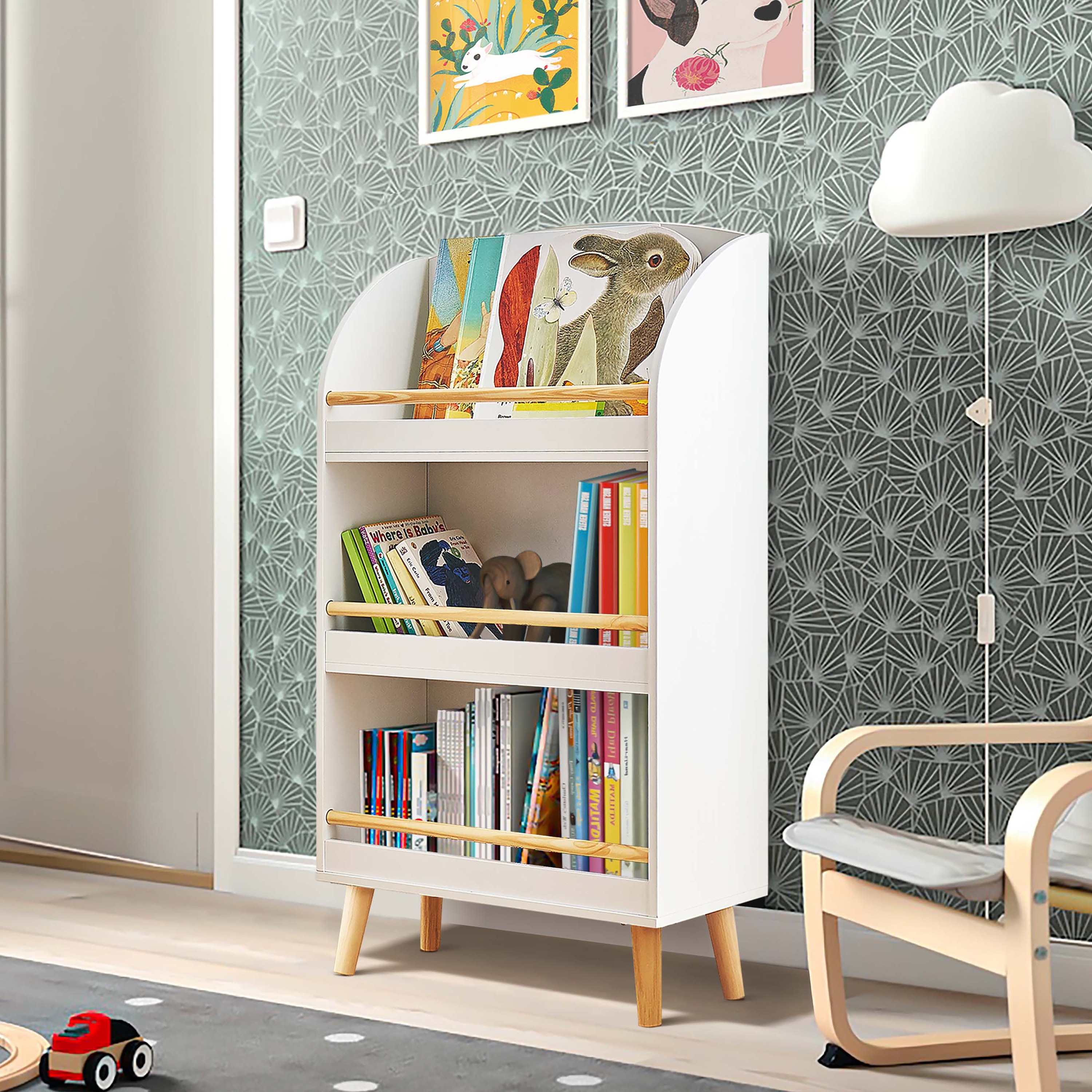 LuxenHome WHCF1872 White, Brown MDF 3 -Shelf Bookcase ( 18.31-in W x 37.4-in H x 8.27-in D ) Finished