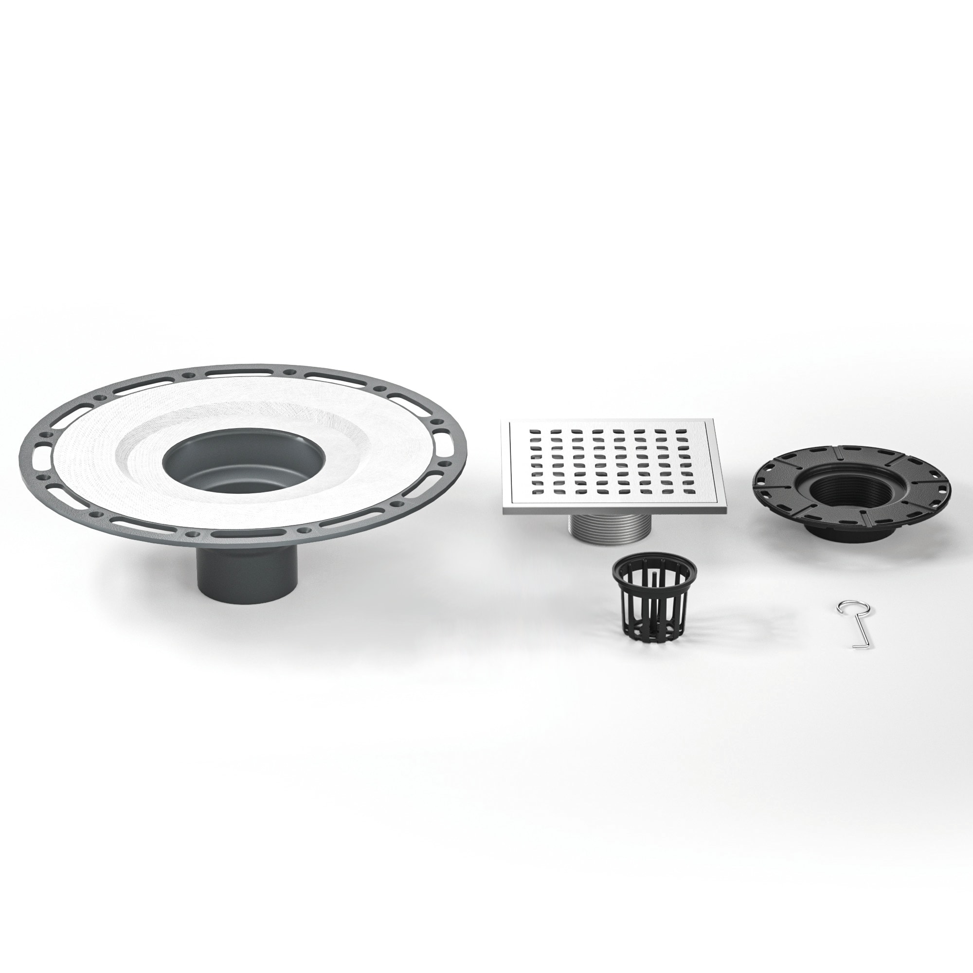 6" Square Brushed Stainless Steel Shower Drain with PVC Flange