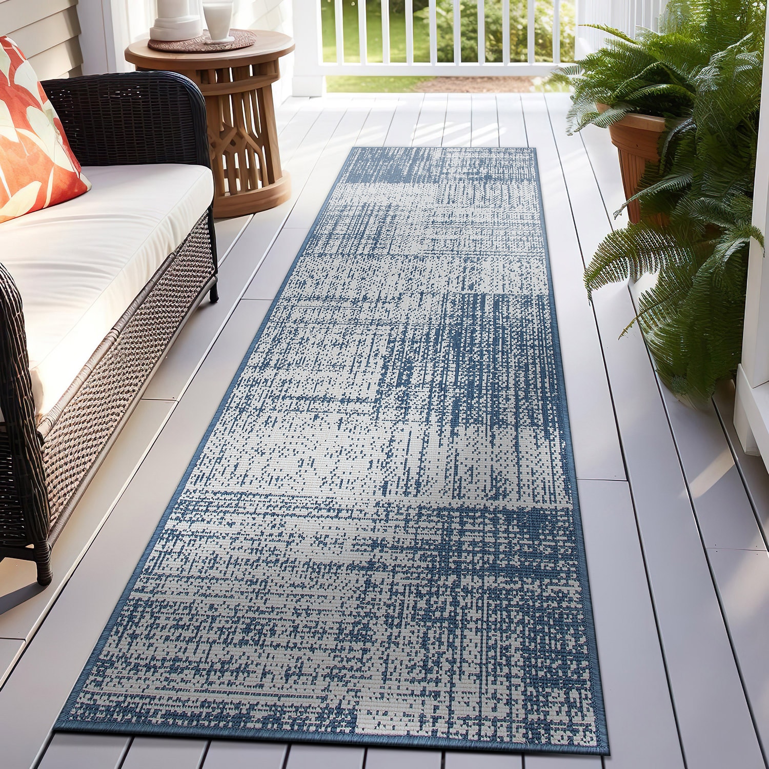 World Rug Gallery 4032BLUE2X7 2 x 7 (ft) Loomed Synthetic Blue Rectangular Indoor/Outdoor Geometric Runner rug