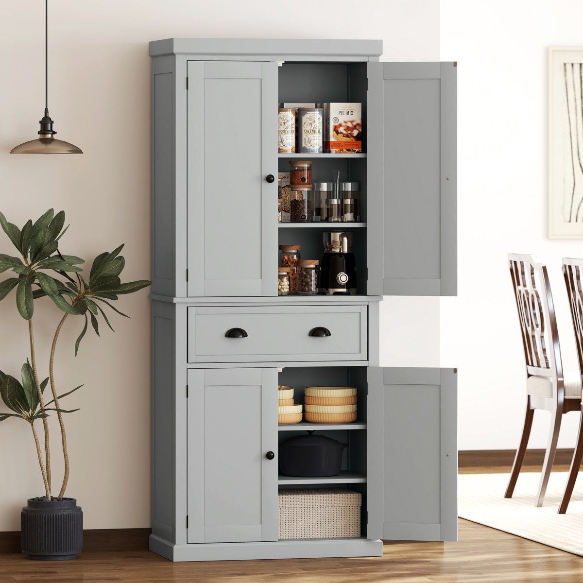 GlasFlength  72.5 Inch Tall Kitchen Pantry Cabinet Freestanding Food Pantry Cabinet with Doors and Shelves Storage Cabinet for Kitchen Living Room Entryway Gray