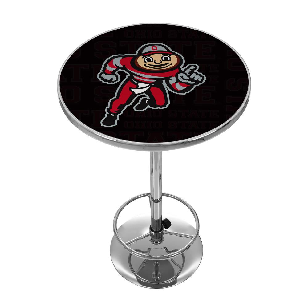 Trademark Gameroom OSU2000-WM Ohio State Buckeyes Pub Tables Chrome Round Traditional Bar Table, Composite with Metal Pedestal Base 27.375-in L x 42-in H