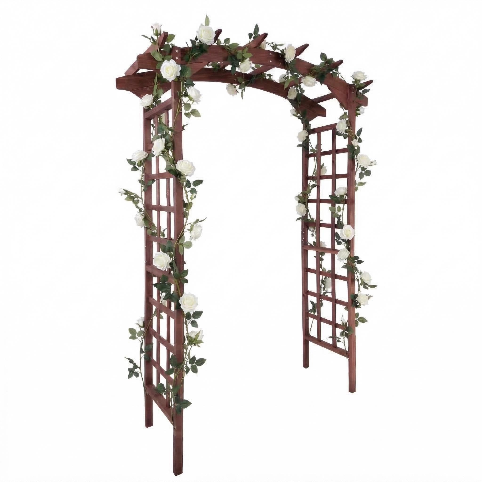 DEXSO Wooden Garden Arbor Trellis 7 ft Fir Wood Teak
