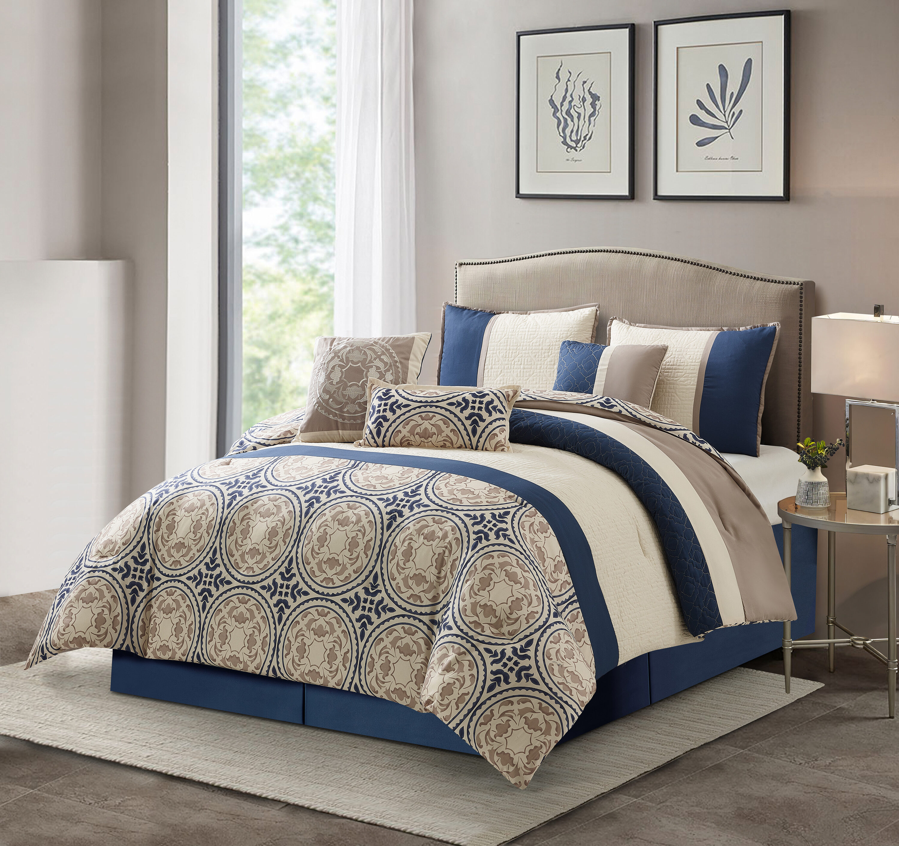 Nanshing 7 Piece Blue Queen Comforter Set In The Bedding Sets