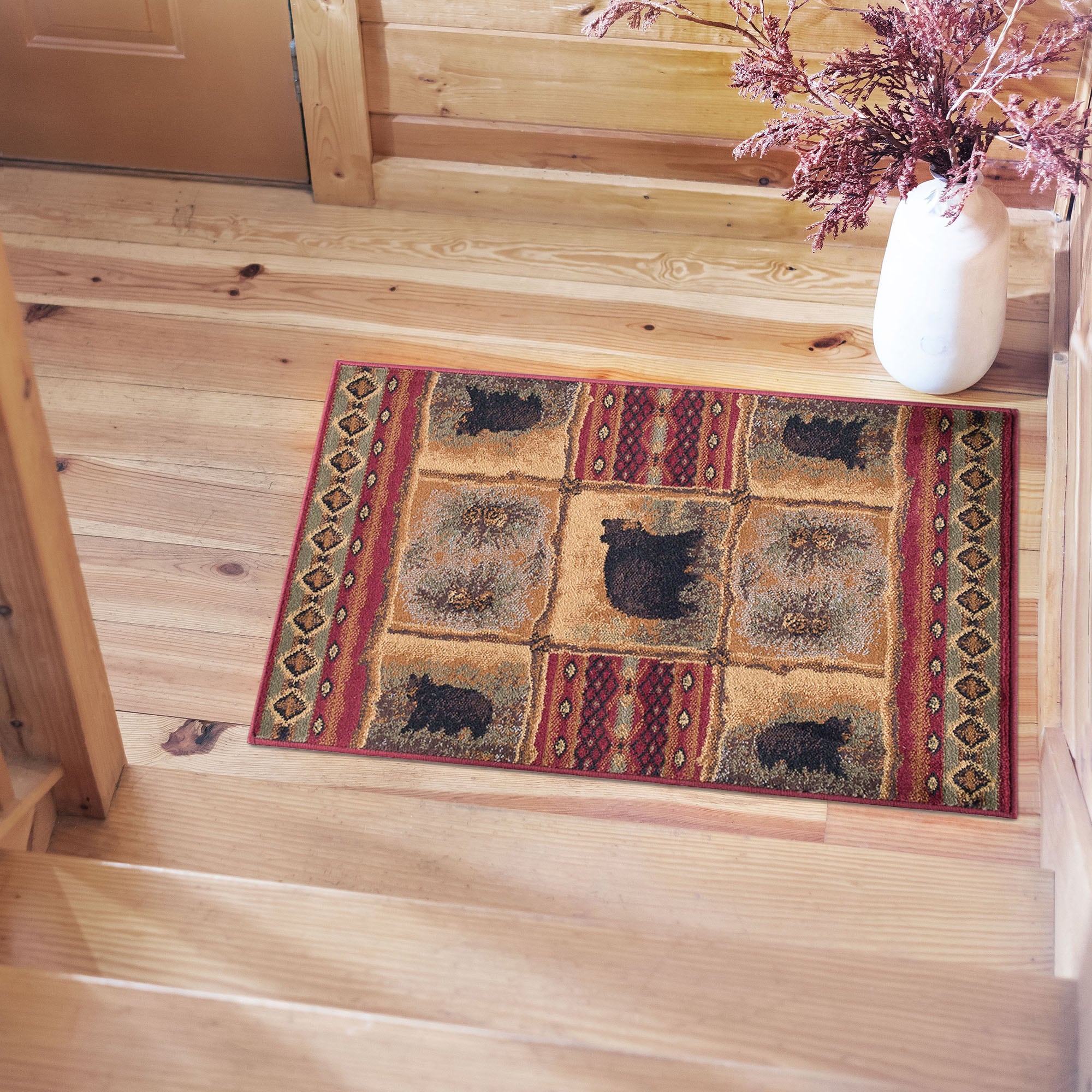 Tayse NTR6570 2X3 Nature 2 x 3 (ft) Loomed Polypropylene Red Rectangular Indoor Animal print Lodge Throw rug