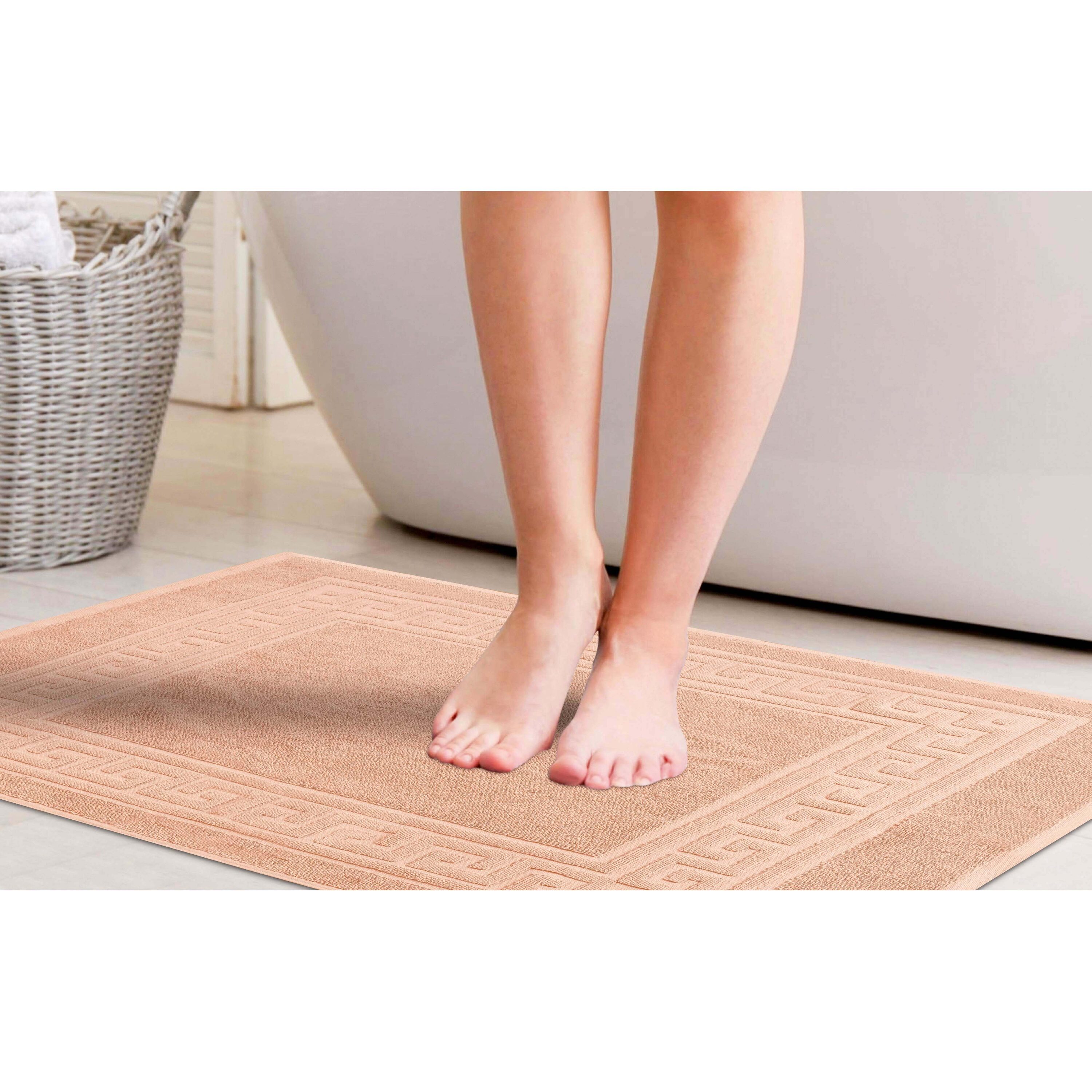 100% Organic Large Chequered Peach Bath Mat. Peaches from Peachy