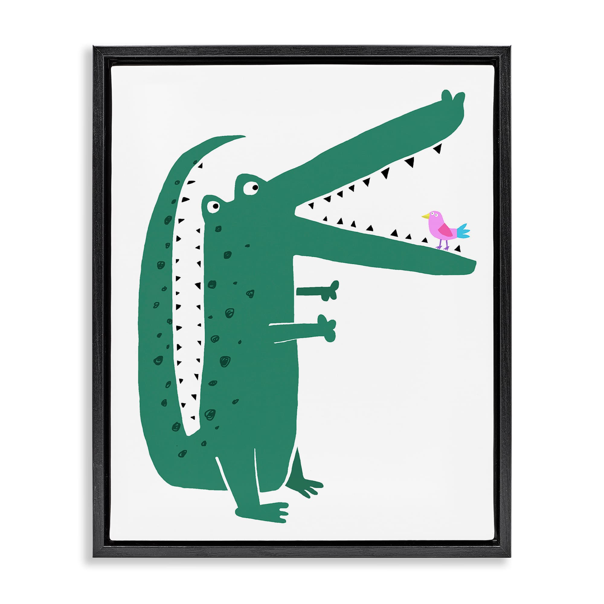 Stupell Industries BT-238-FFB-24X30 Alligator and Bird Friends Black Framed Floater Canvas Wall Art By Carla Daly 25 x 31
