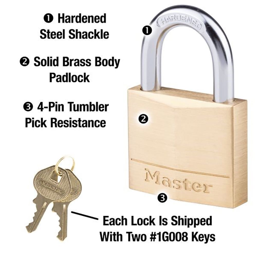 Master Lock - Padlock: Brass, Keyed Alike, 1-1/8″ Wide - 00473975