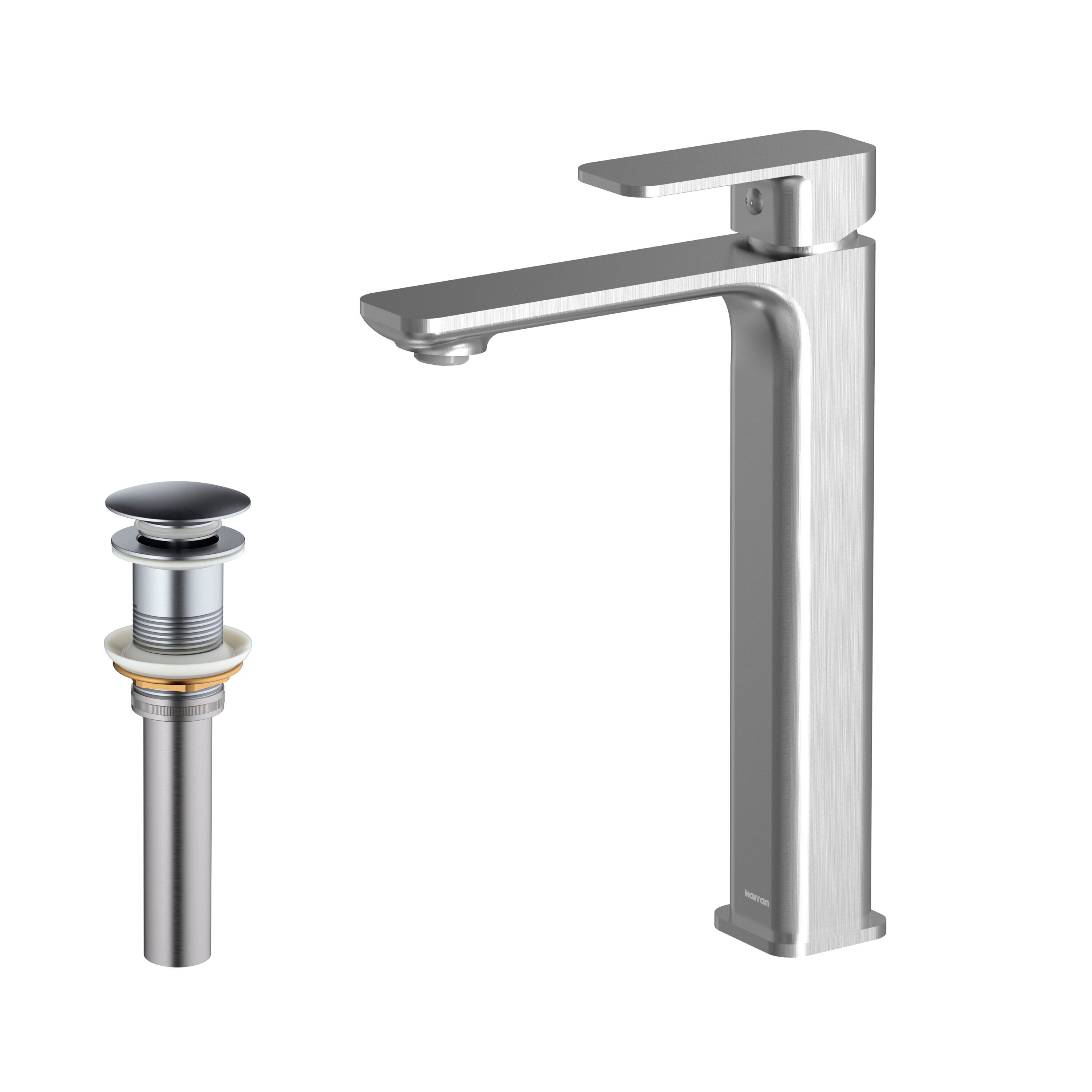 Karran KBF512SS Venda Stainless Steel Vessel 1-handle WaterSense Low-arc Residential Handle Bathroom Sink Faucet with Drain