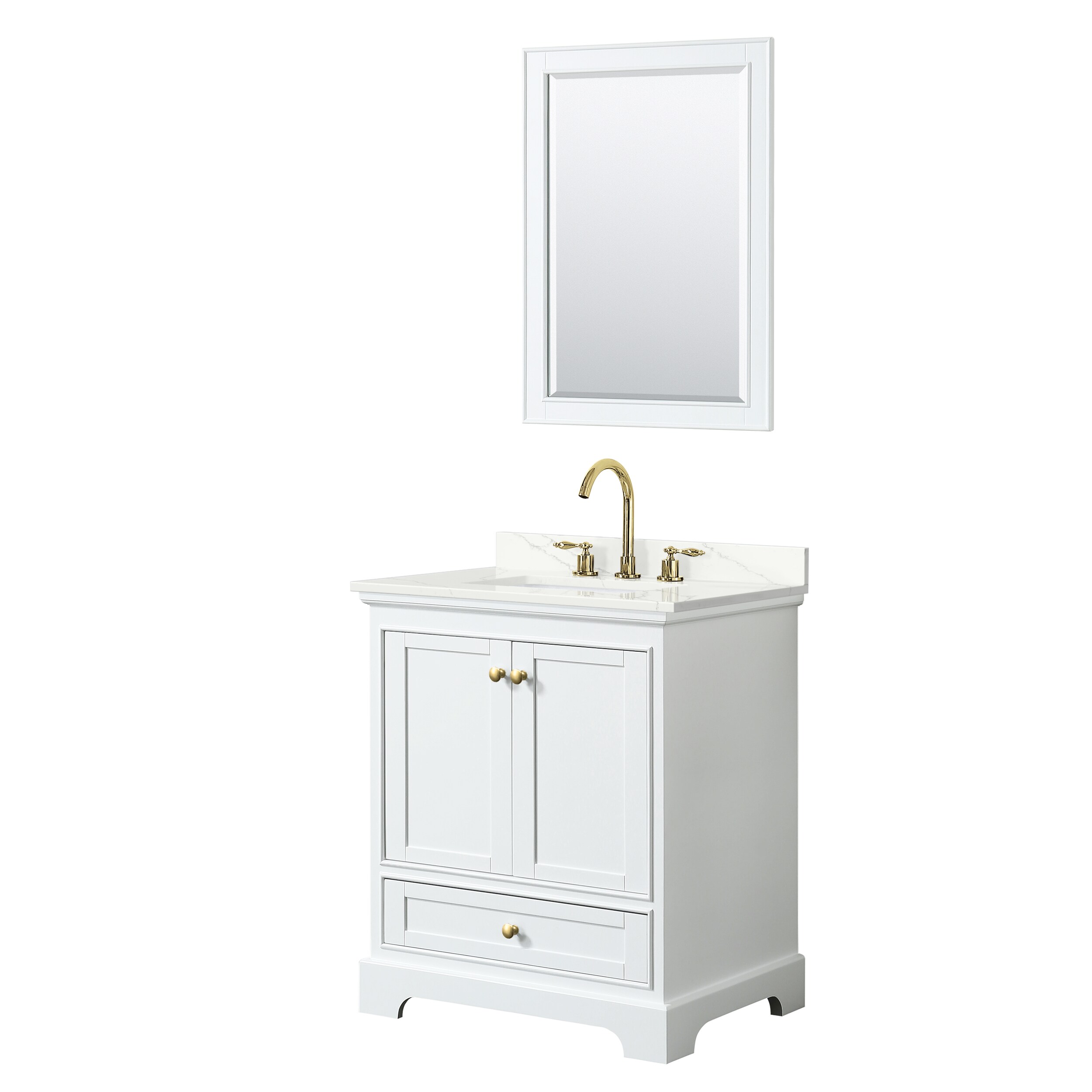 Wyndham Collection WCS202030SWGGTUS3M24 Deborah 30-in White Undermount Single Sink Bathroom Vanity with Giotto Quartz Top (Mirror Included)