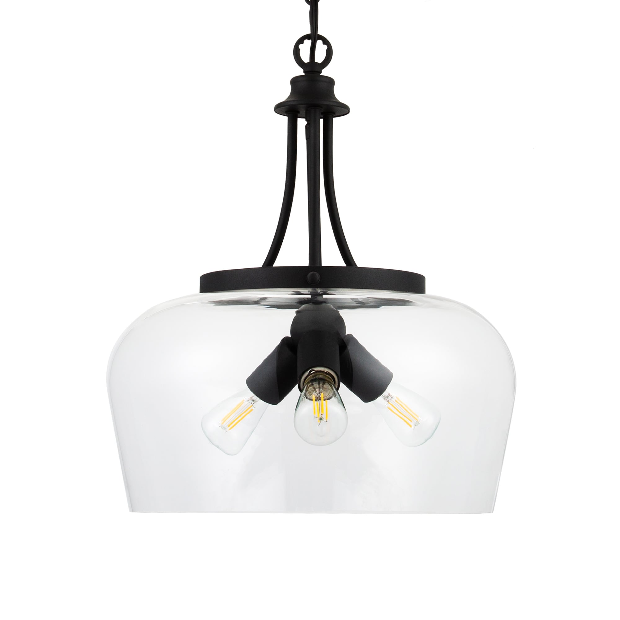 Matte Black 3-Light Dome Pendant with Glass Shade