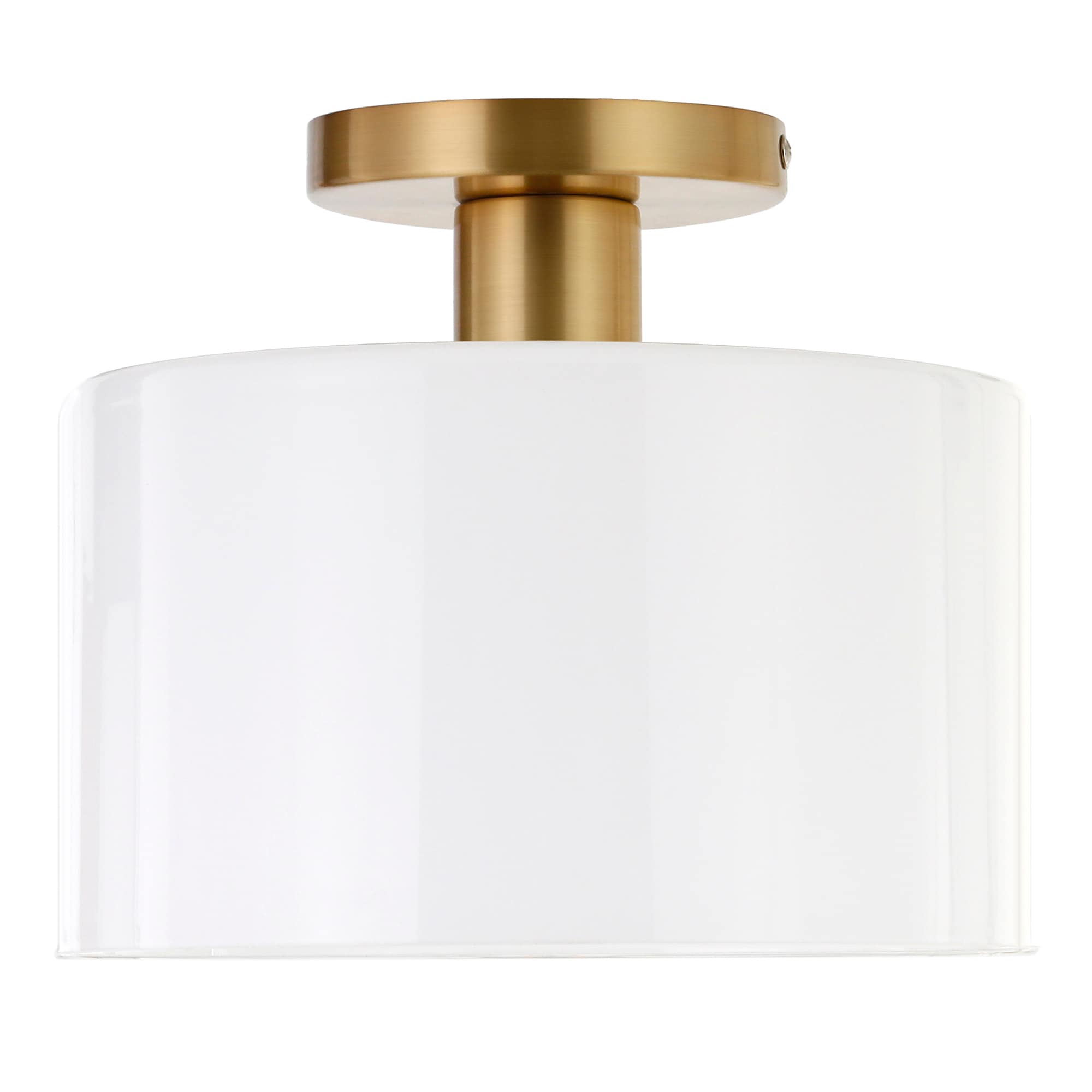 Henri 10" Brass Semi-Flush Mount with White Milk Glass Shade