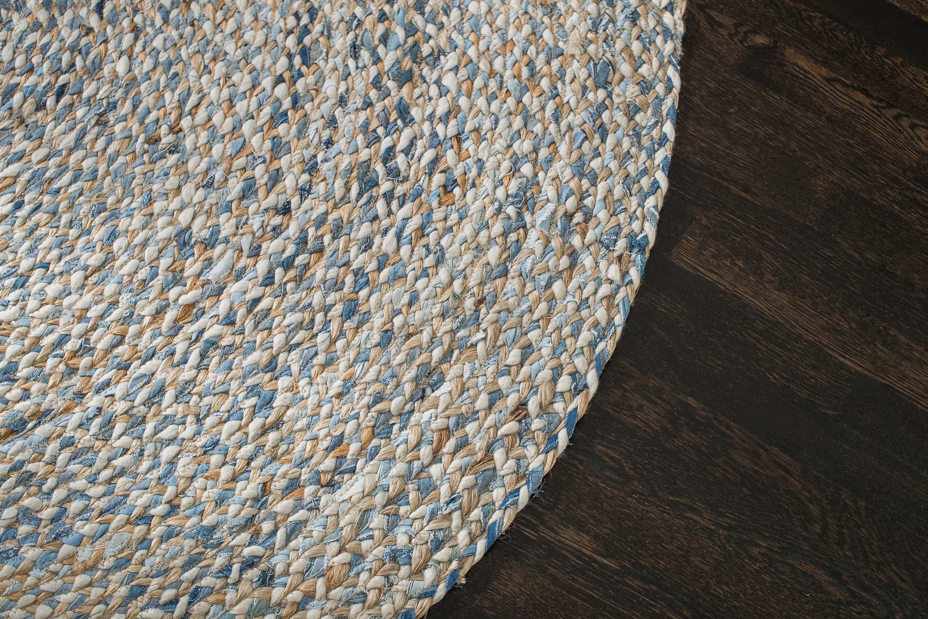 6' Round Braided Denim Blue Cotton and Jute Area Rug