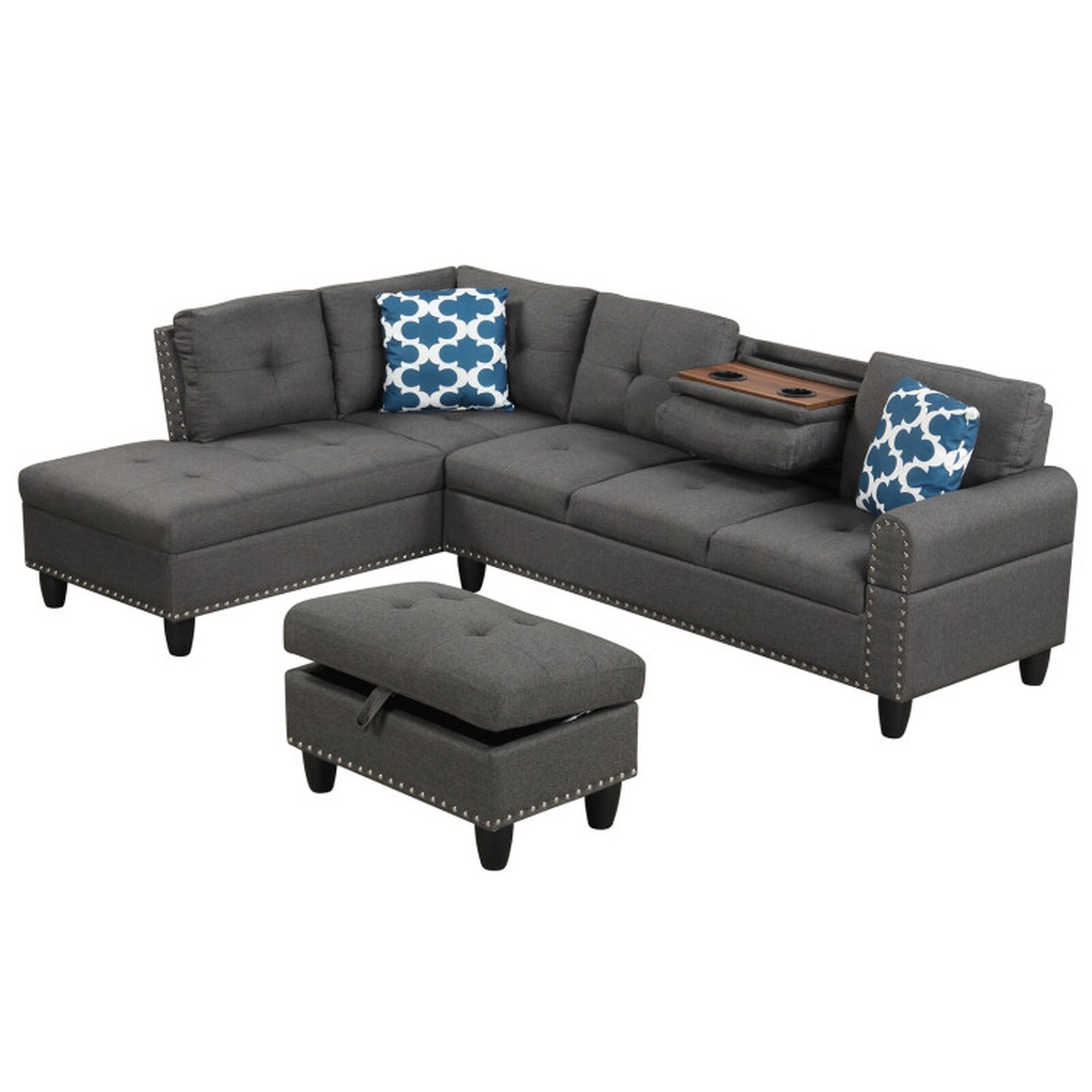 SUGIFT - L-Shaped Sectional Sofa Couch 98-in with Movable Storage Ottoman Chaise Lounge Loveseat ...