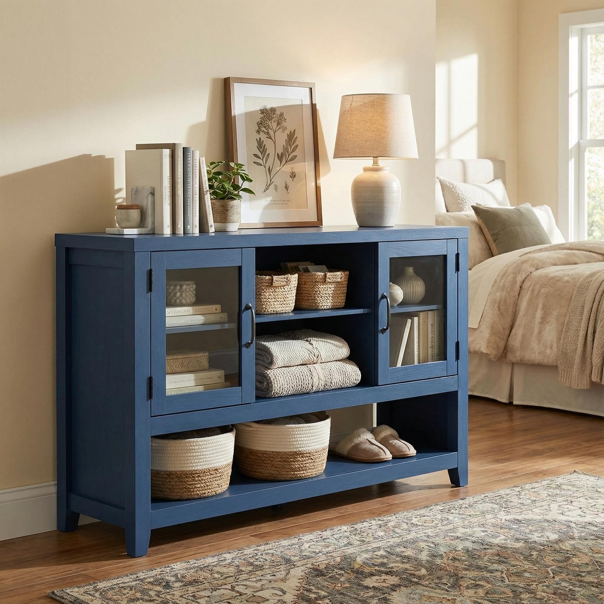 Assile 53.1 in W x 15.6 in D x 33.5 in H Embossed Blue Storage Cabinet ...