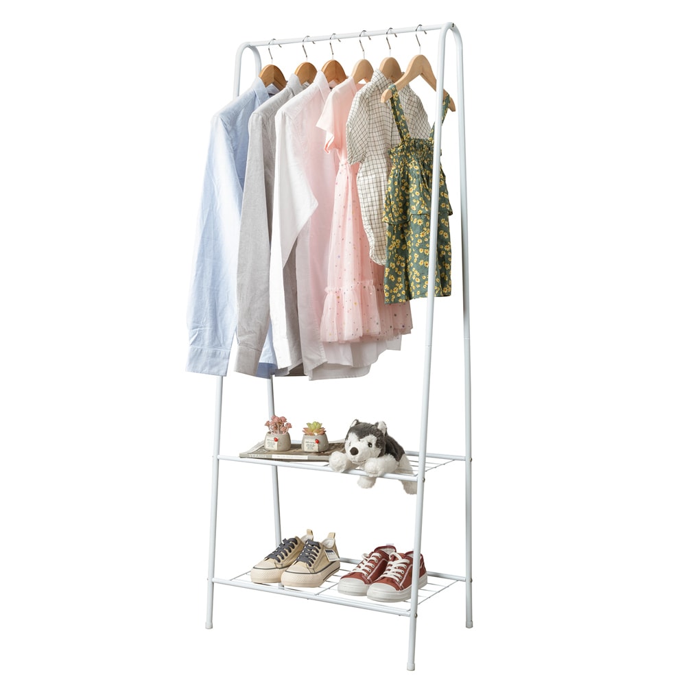 Winado Freestanding White Steel Clothing Rack With 2-Tier Metal Shelves ...