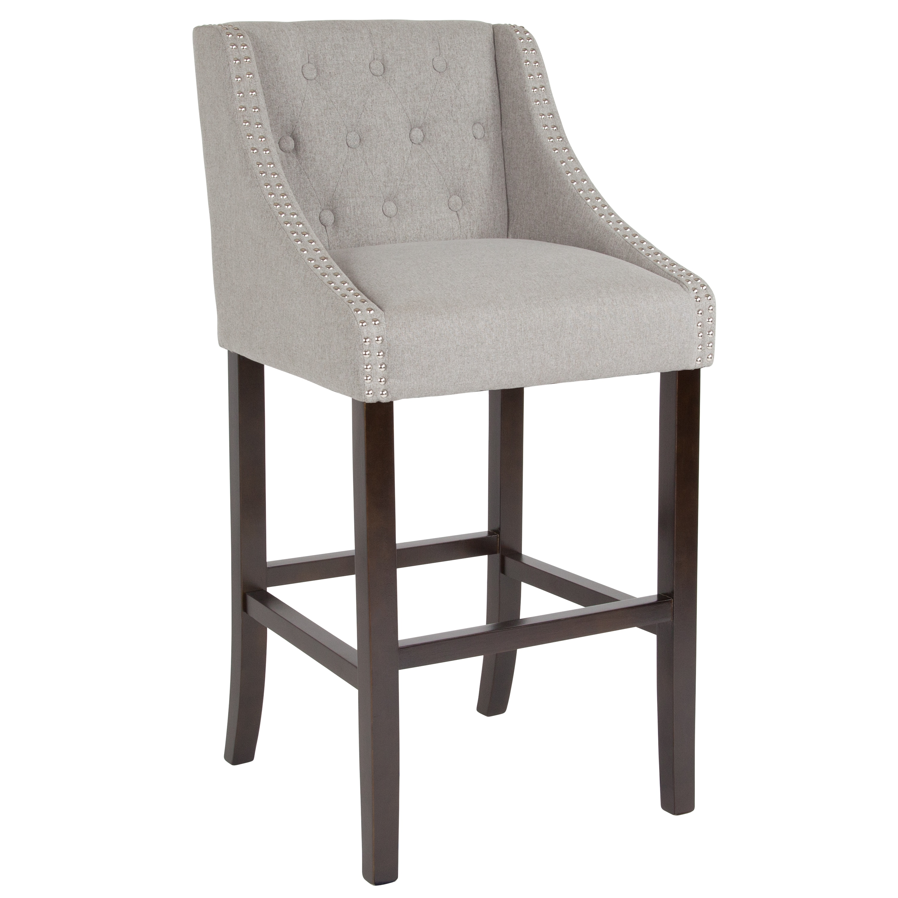 Flash Furniture 889142265177 Carmel Series Light Gray Fabric 30-in H Bar height Upholstered Wood Bar Stool with Arms & Back