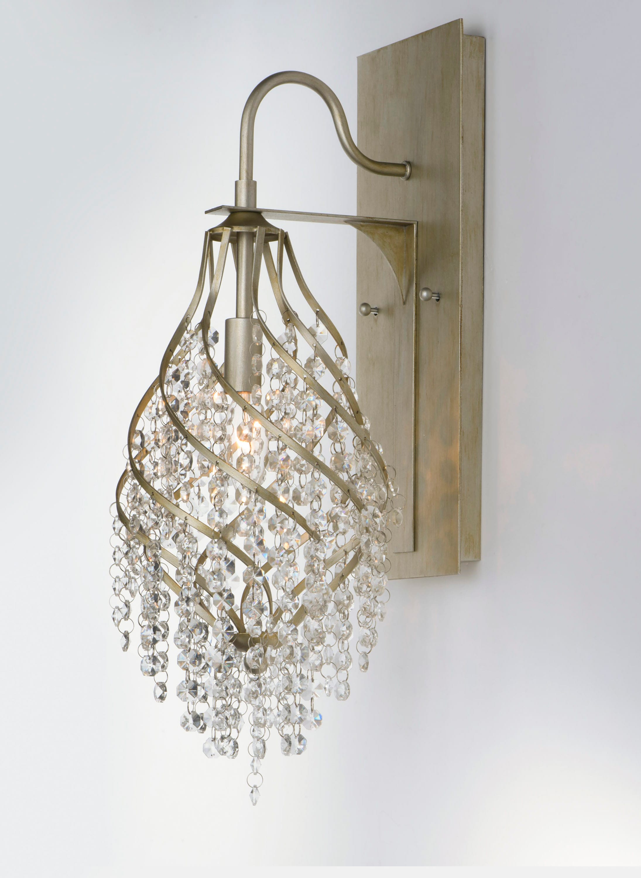 Golden Silver Crystal Beaded Wall Sconce with Steel Frame