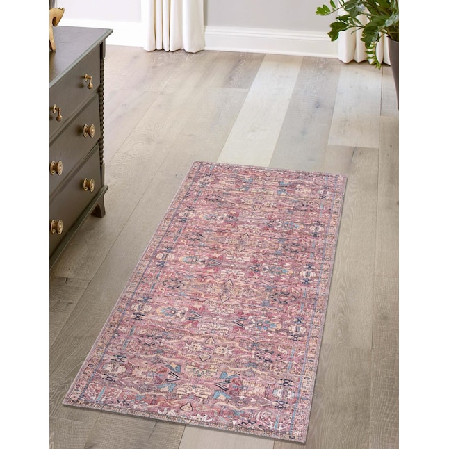 Unique Loom 2 x 5 Jute Pink Indoor Border Machine Washable Runner Rug in  the Rugs department at