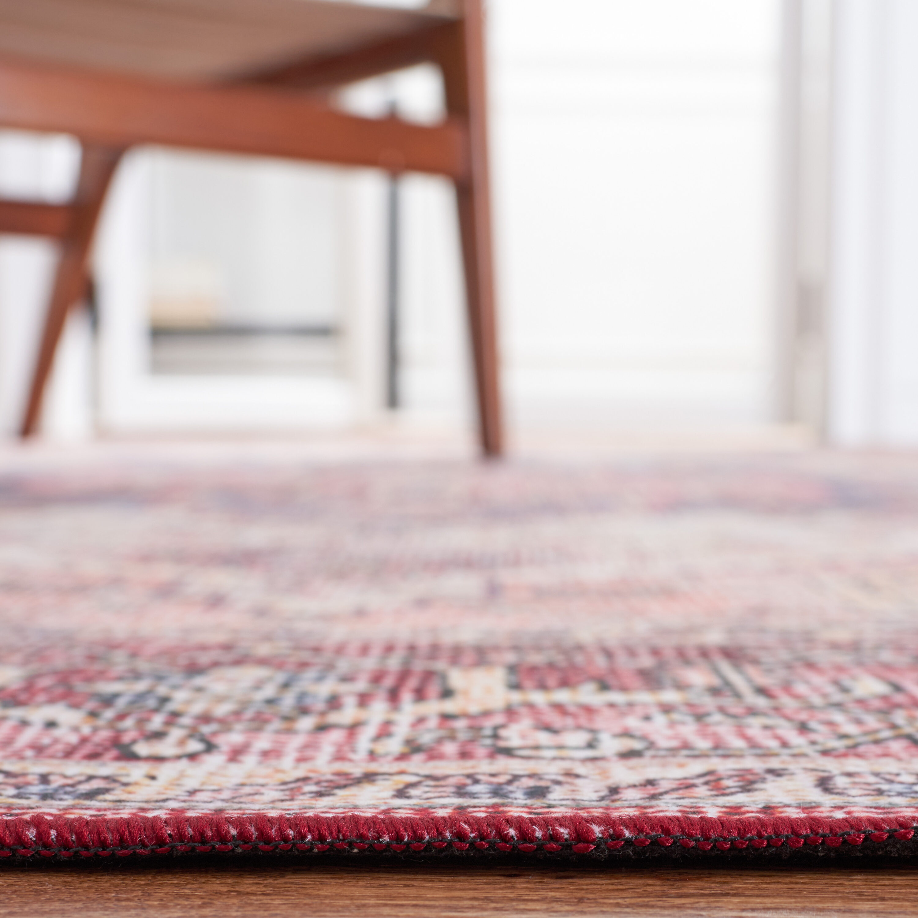 Tucson Beige and Pink Washable Synthetic Area Rug 6' x 9'