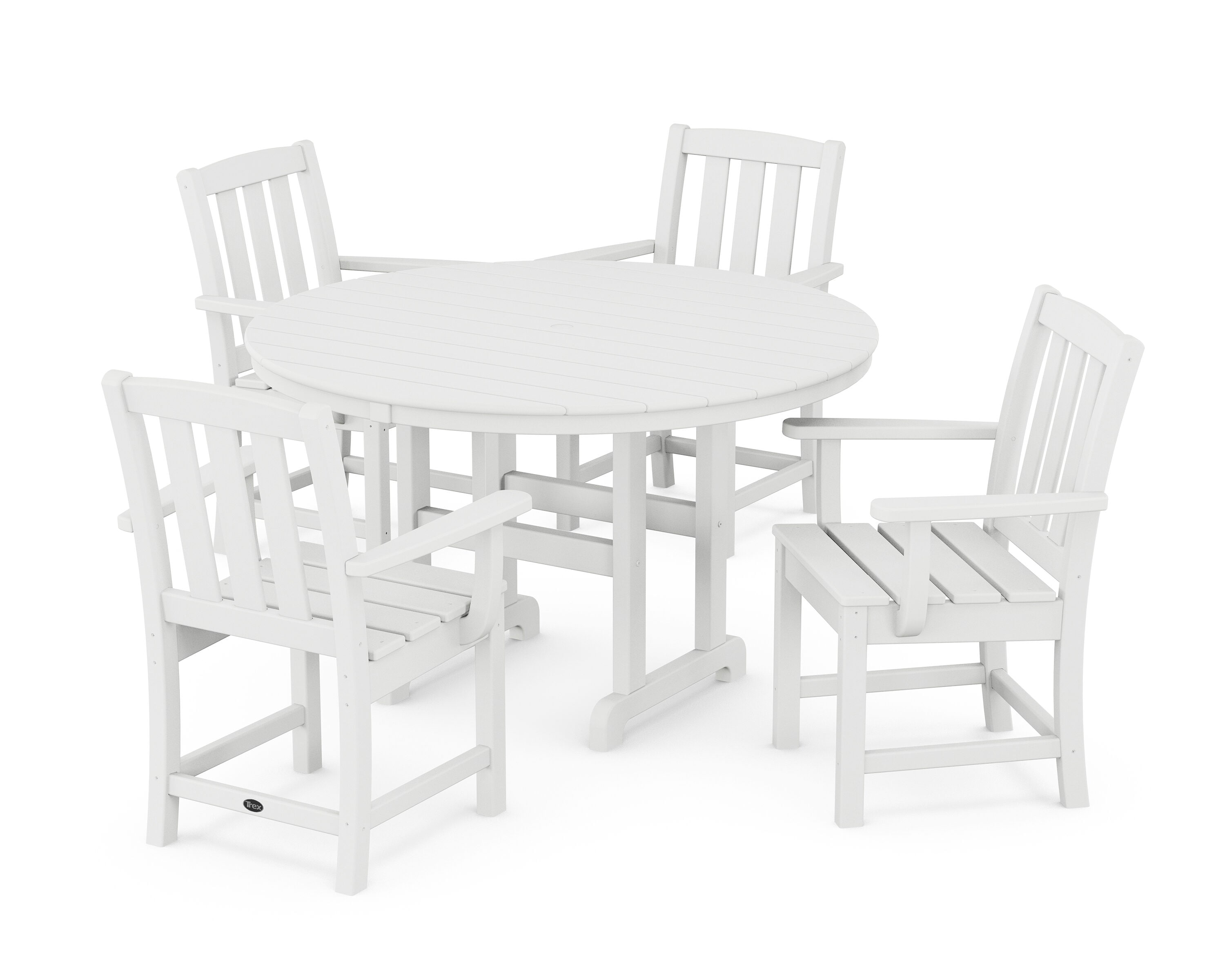 Trex Outdoor Furniture TXS2033-1-CW Cape Cod 5 -Piece Classic White Patio Dining Set Plastic Round Table with 4 Stationary Chairs
