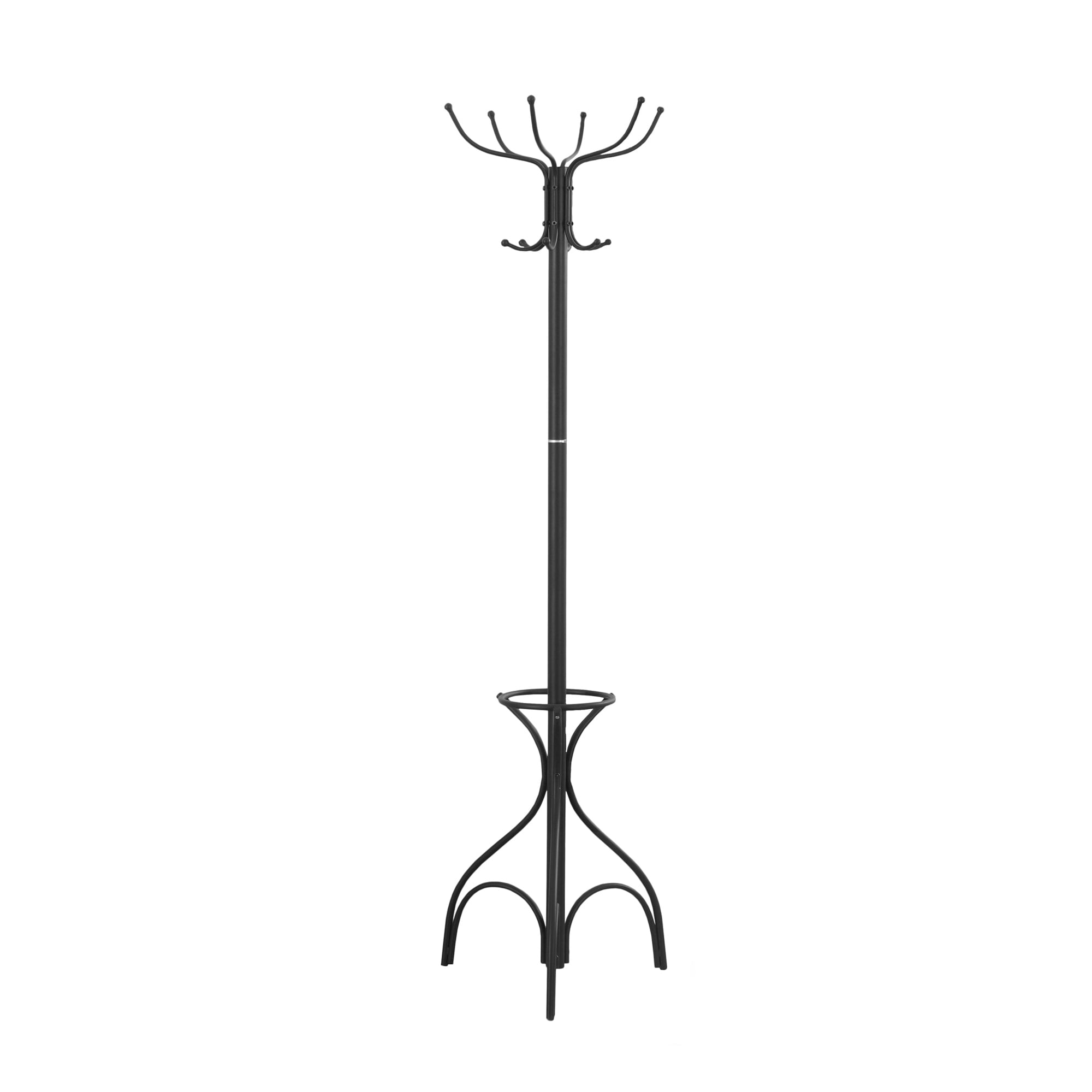 Monarch Specialties Contemporary Black Metal Coat Stand with Umbrella  Holder - 12 Hooks, Freestanding Coat Rack for Home, Office, Mudroom