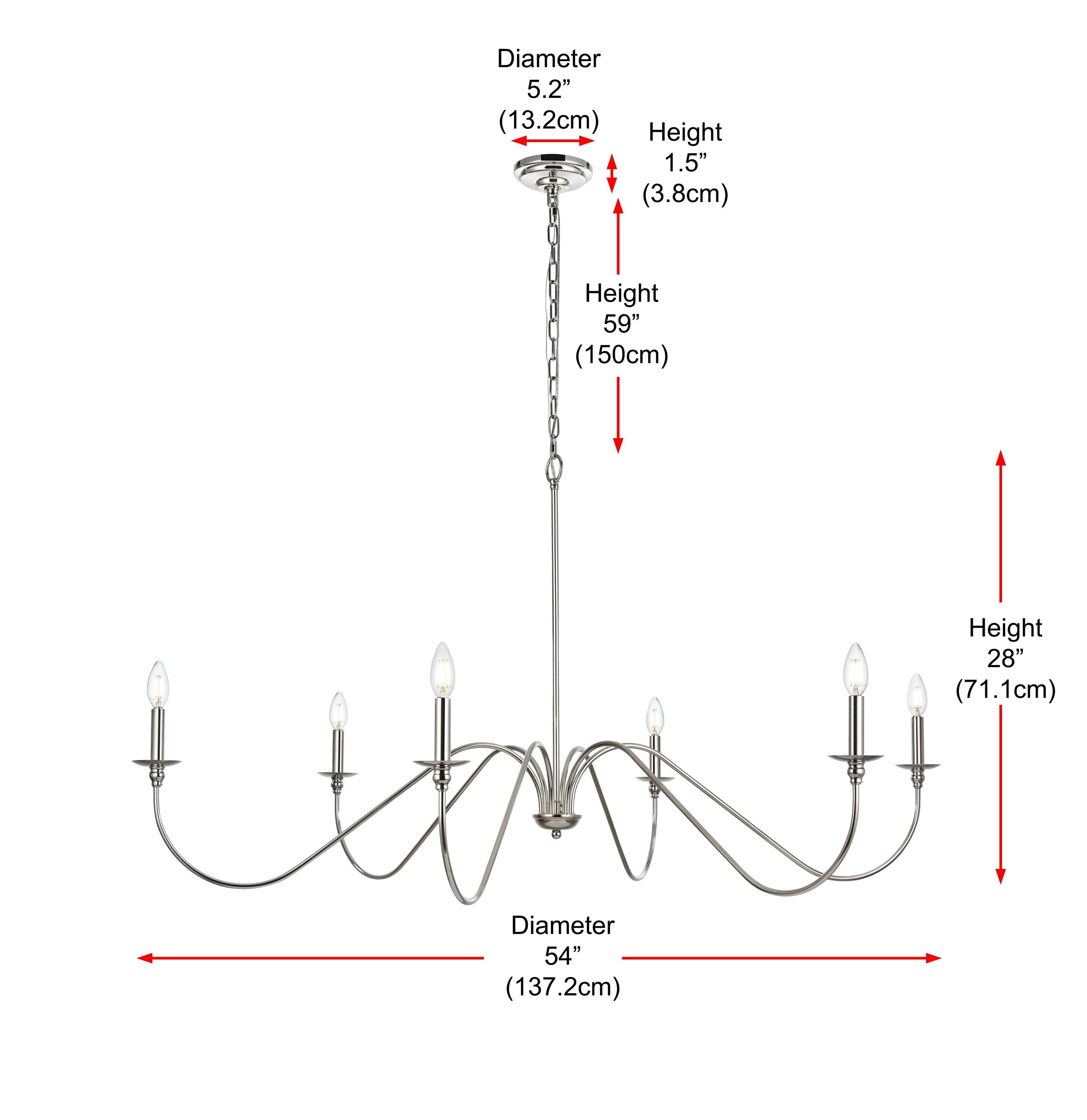 Polished Nickel 60" 6-Light Candle Chandelier