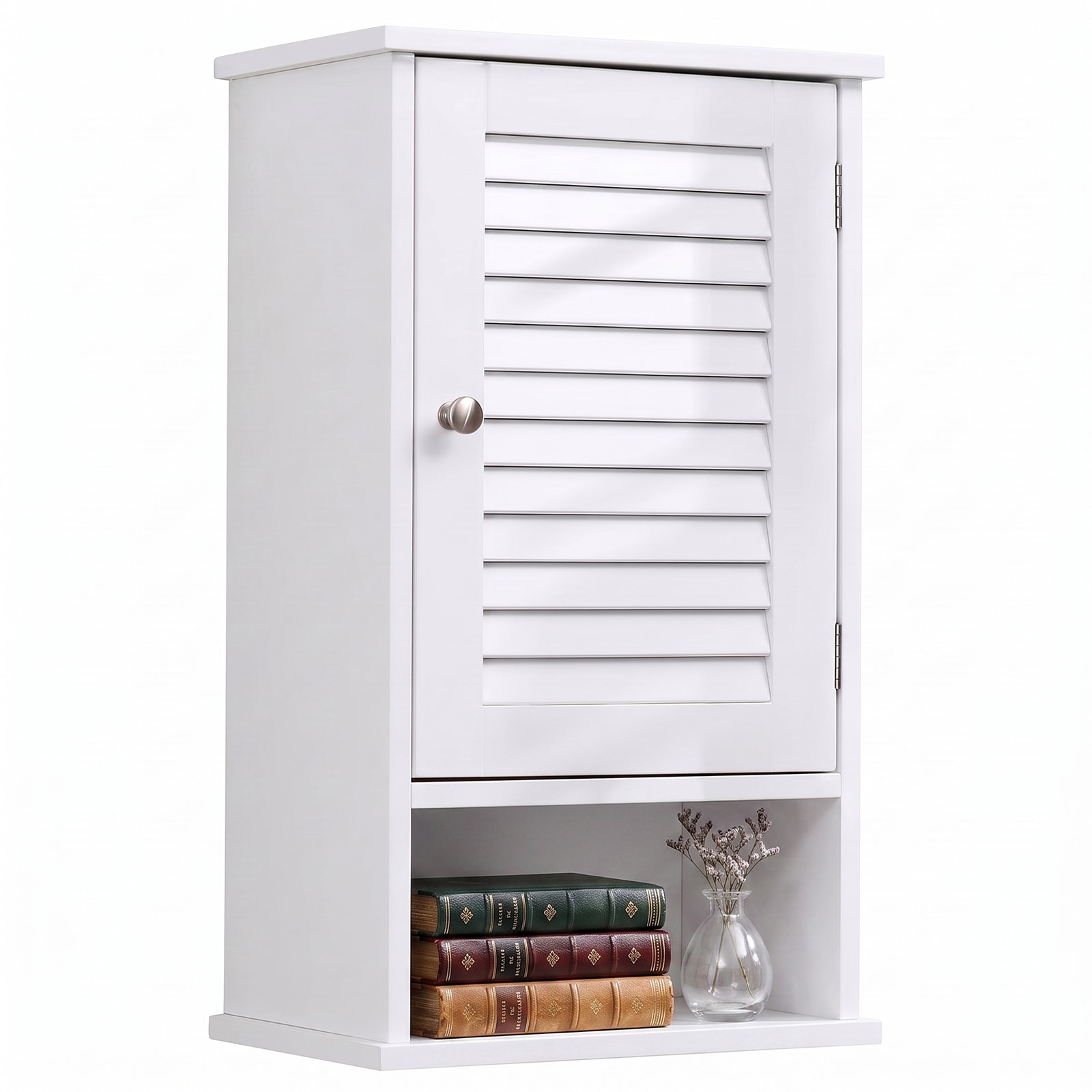 Tatayosi Medicine Cabinet Hanging Cabinet with 3 Tiers Single Louvered Door Slim Wall cabinet for Home Bathroom Bedroom White