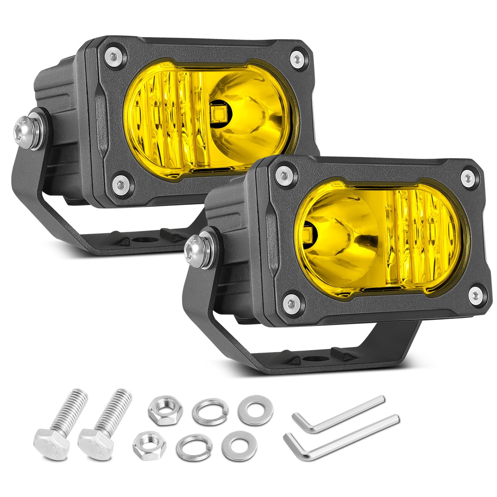 AKSCYZM  3 Inch LED Pod Lights Yellow 2PCS Off Road Driving Fog Light Pods Spot Flood Combo LED Cube Work Light Backup Bumper Light Bar for Truck