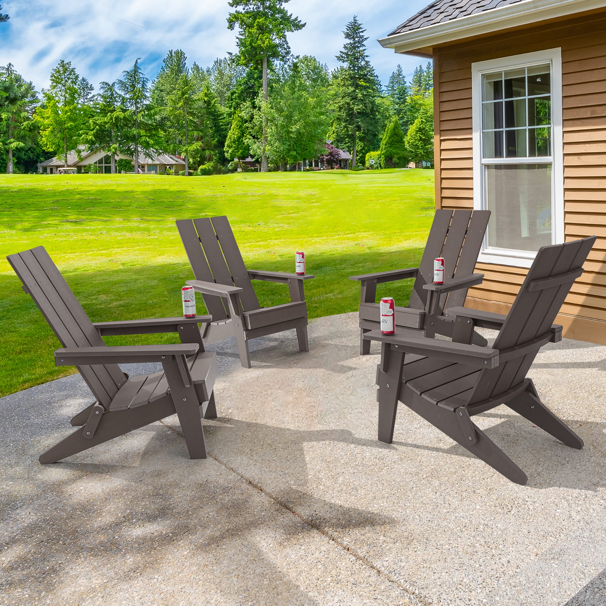 ACEGOSES Foldable Adirondack Chair Set Of 4 Coffee Brown Hdpe Frame   62878744 