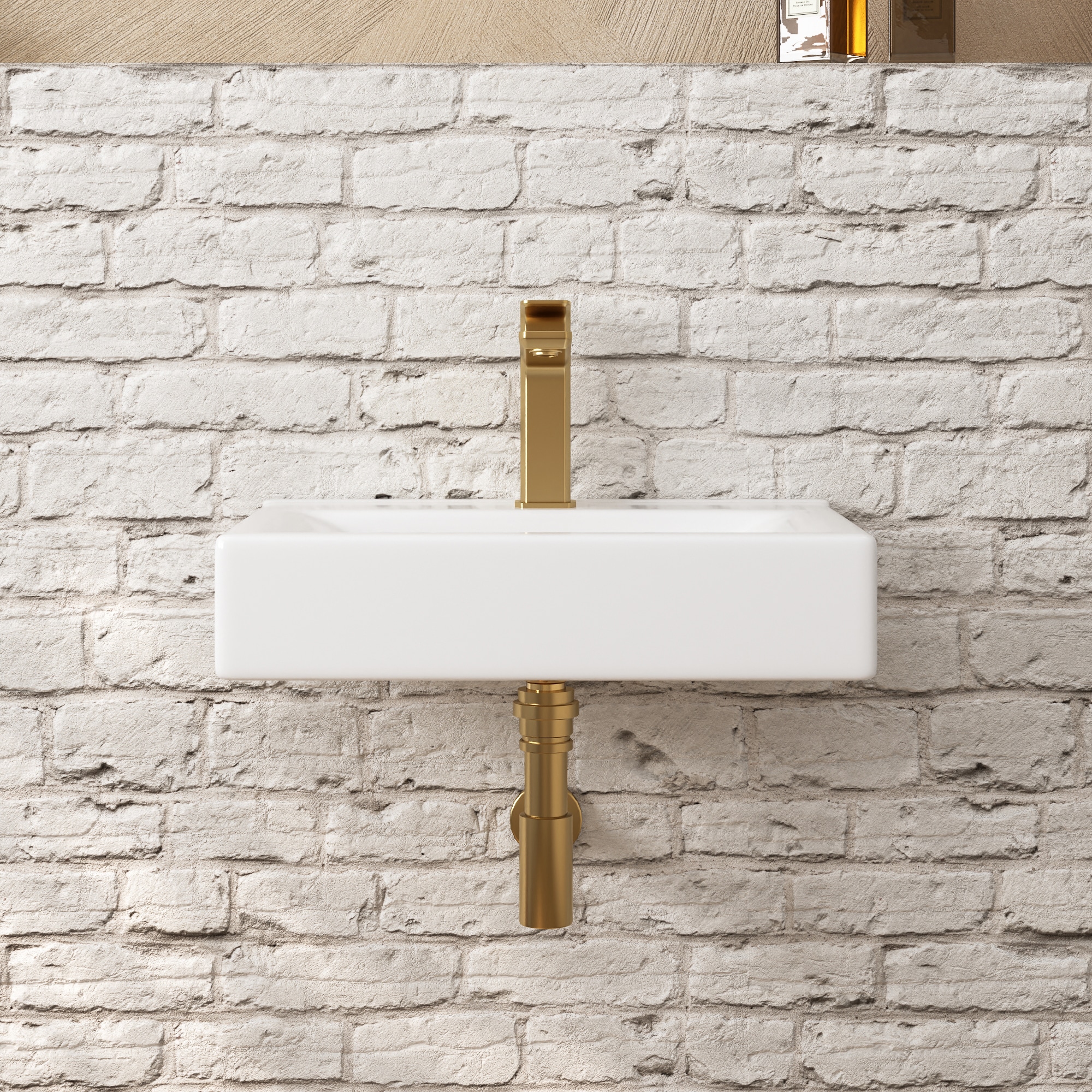 18'' White Ceramic Wall-Mount Bathroom Sink with Faucet Hole