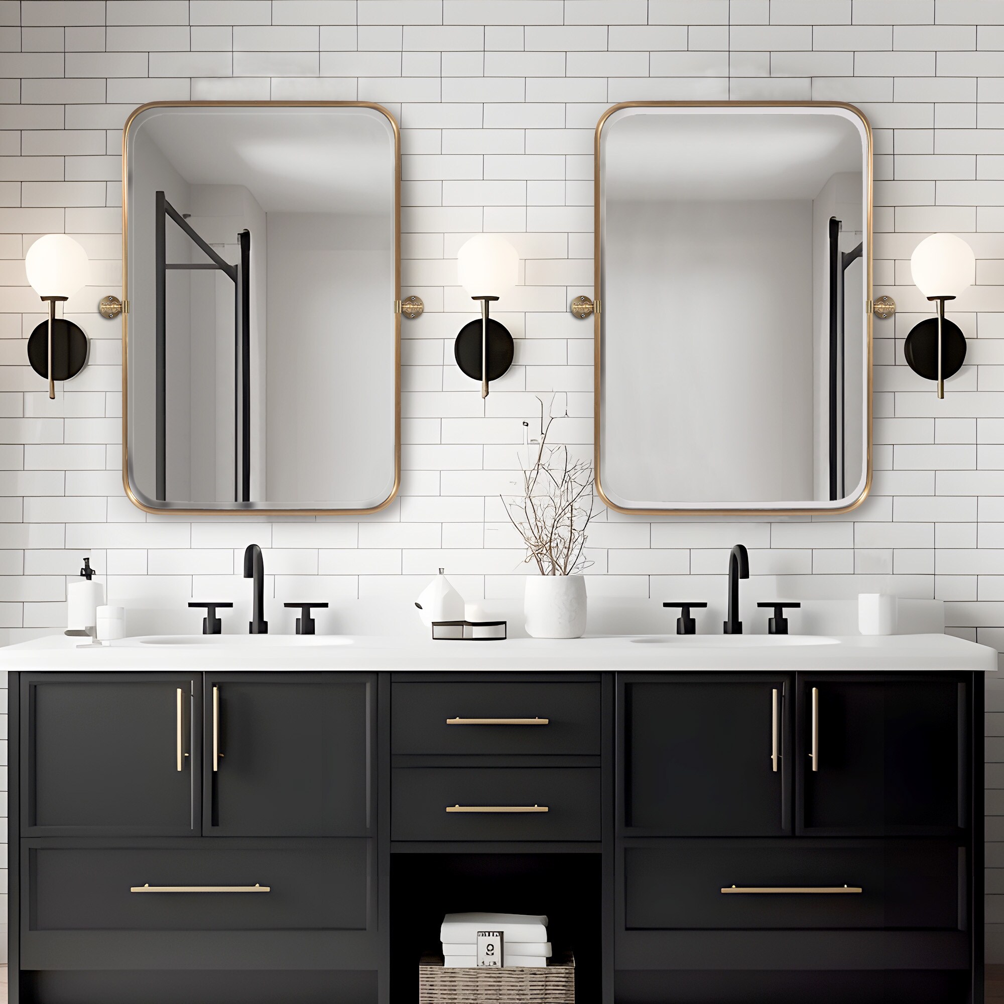 Dovelina LS-23091905 23-Inches x 32-Inches Framed Rectangle Bathroom Vanity Mirror ( Gold )
