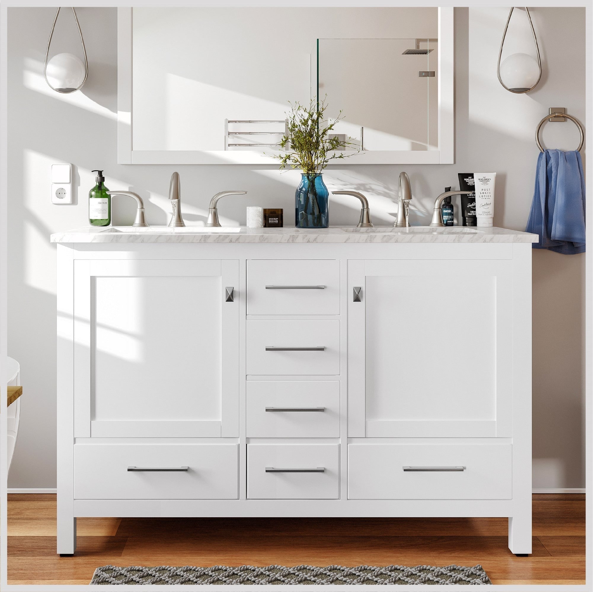 48 White Double Sink Vanity Cabinet 