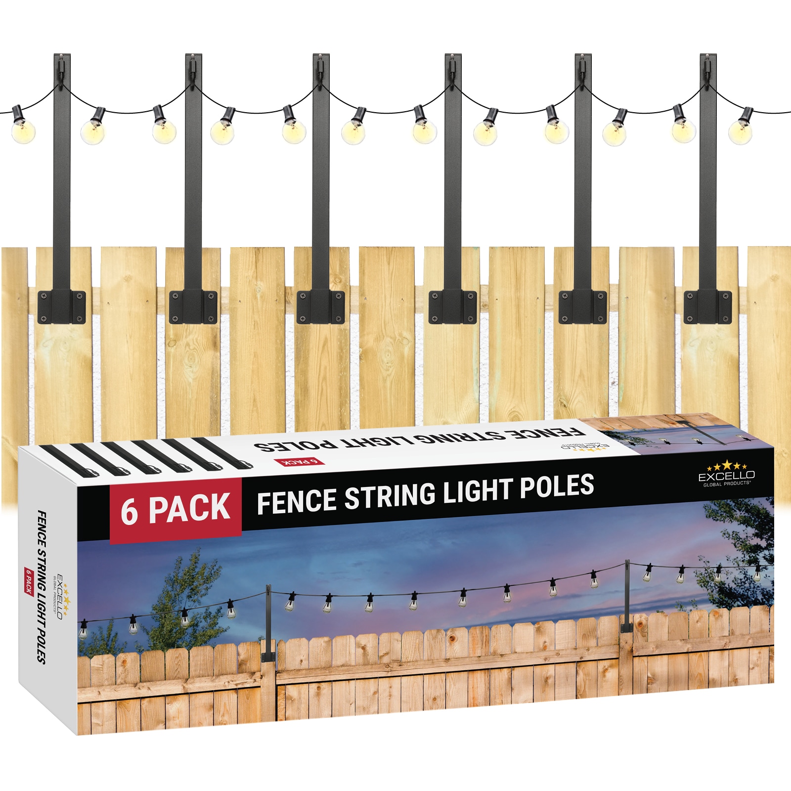 Excello Global Products EGP-LP-0541-6 6 Pack Of 1.3' Fence String Light Poles