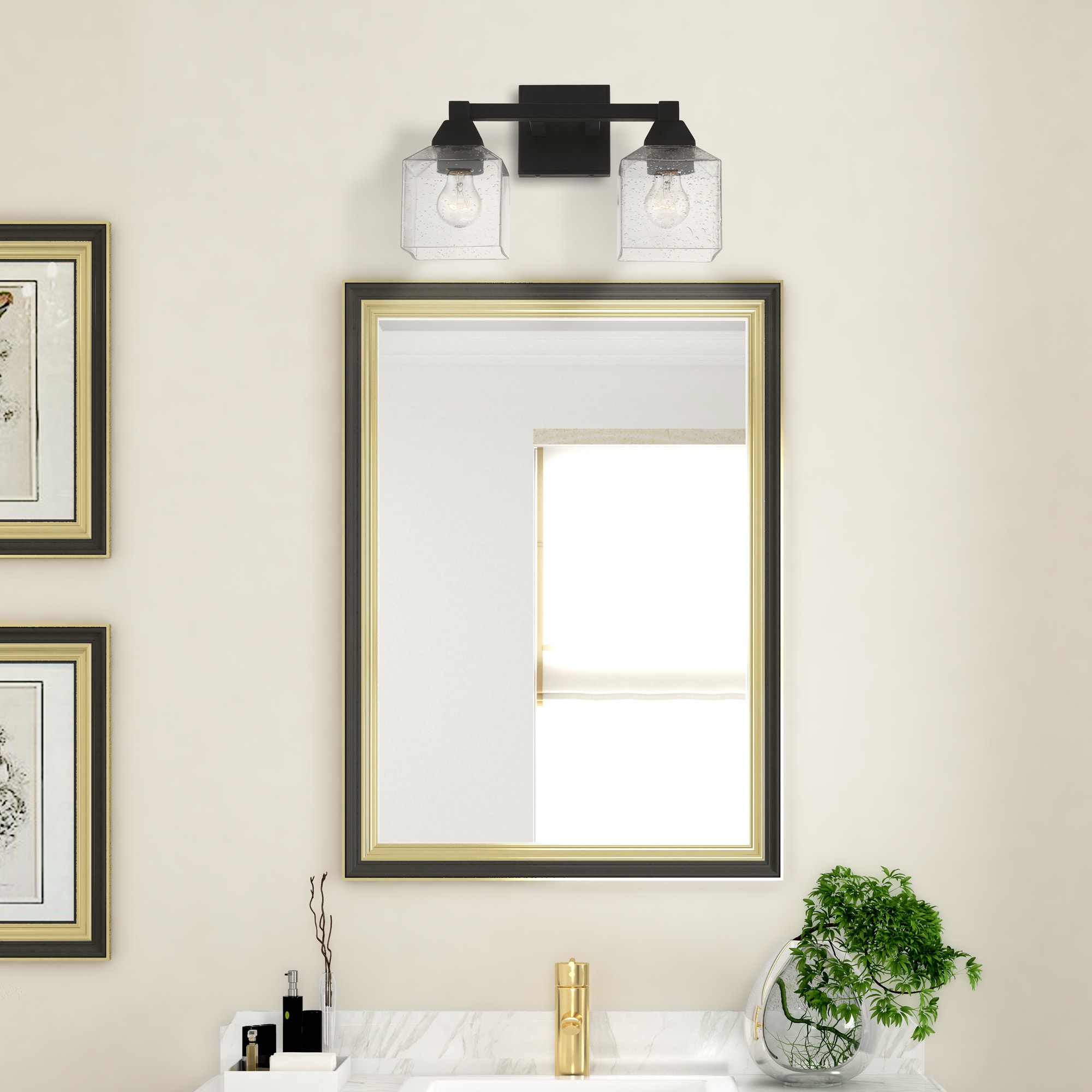 Aragon Seeded Glass Dual-Light Vanity Sconce in Black