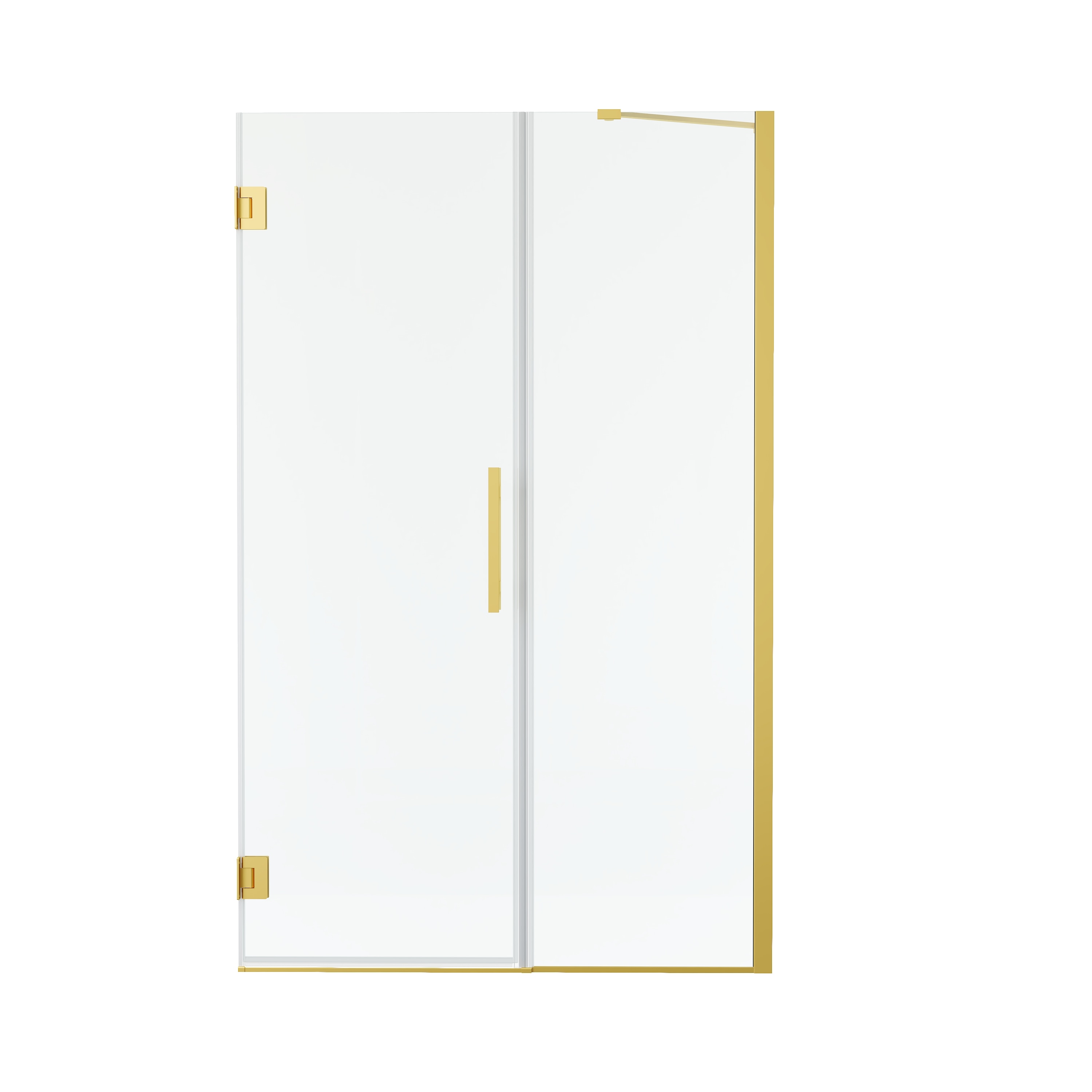 CALVON Brushed Gold 42-in to 43-in W x 72-in H Semi-frameless Clear Glass Buttress Hinged Shower door