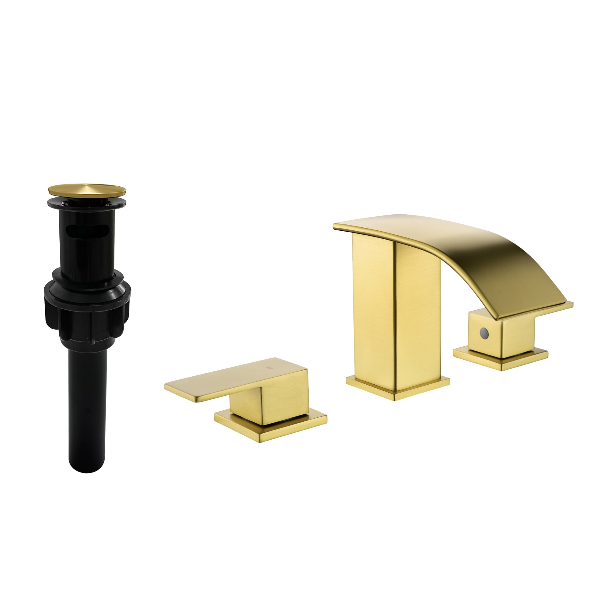 WELLFOR WA2071NS01 Brushed Gold Widespread 2-handle Waterfall Residential Handle Bathroom Sink Faucet with Drain