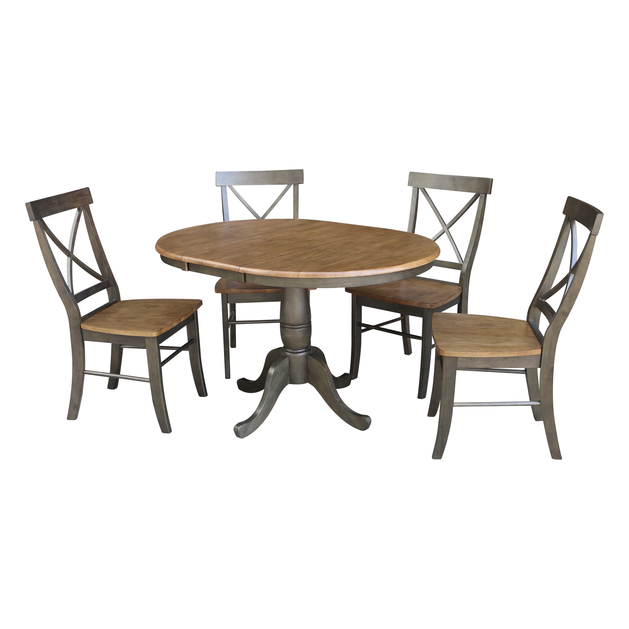 International Concepts K45-36RXT-C613-4 Hickory/washed coal Traditional Dining Room Set with Round Table ( Seats 4 )